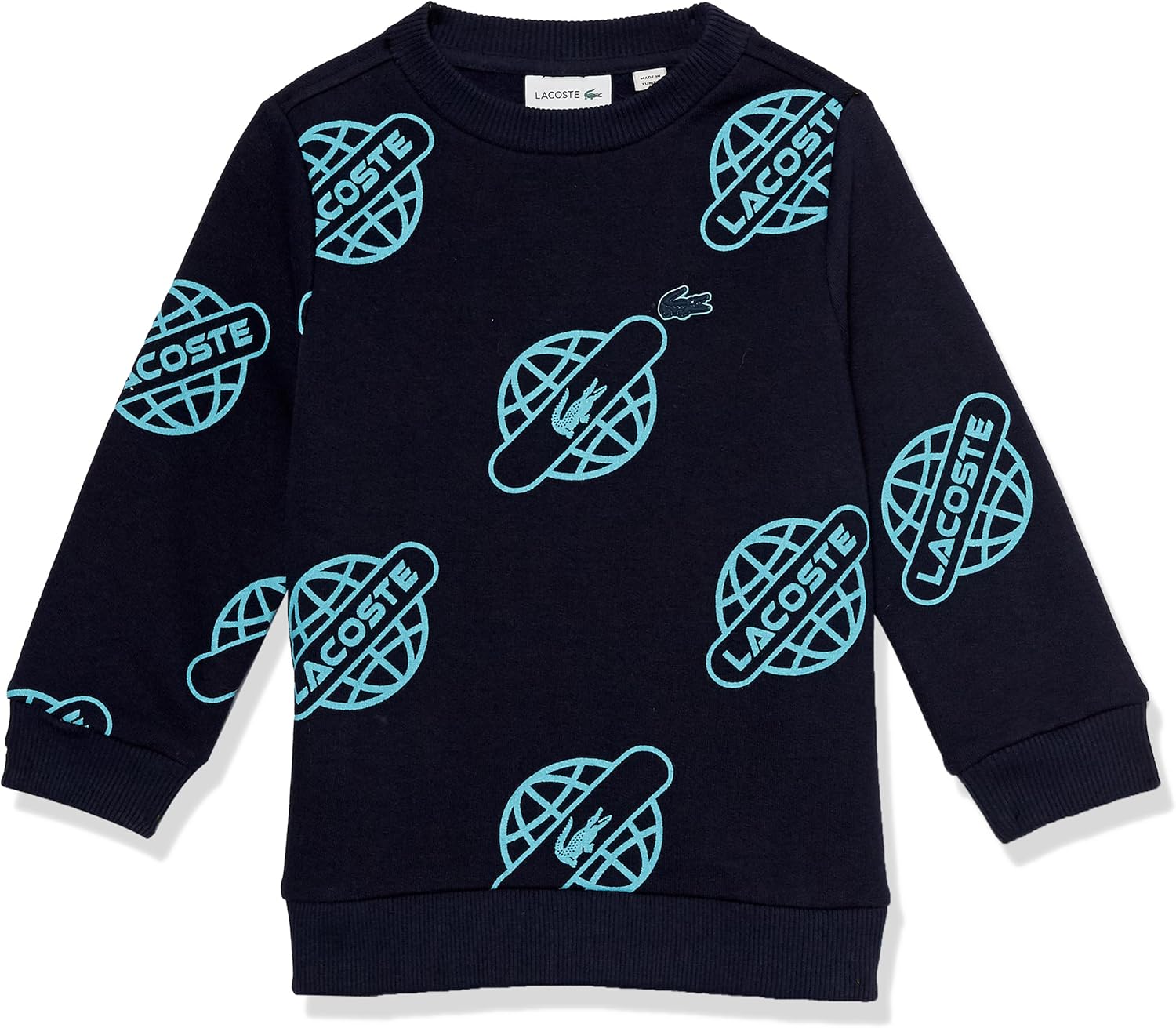 Lacoste unisex-child Allover Globe Print Crewneck Sweatshirt