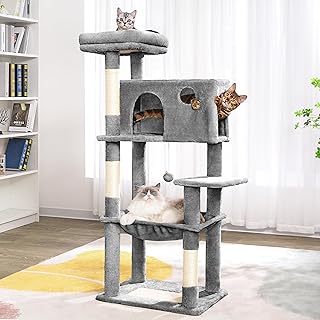 Meow Sir Large Cat Tree for Large Cats 53 Inches=138CM Multilevel Cat Tower with Large Hammock Super Spacious Condo and Wide Padded Perch Scratching Posts and Pad for Indoor Cats-Large Grey