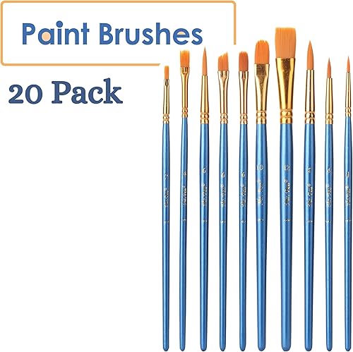 Miniatura 2 de Mr. Pen - Pinceles para pintura acrílica, 20 piezas, mango ergonómico de madera, cerdas sintéticas en diferentes tamaños y formas, pinceles de