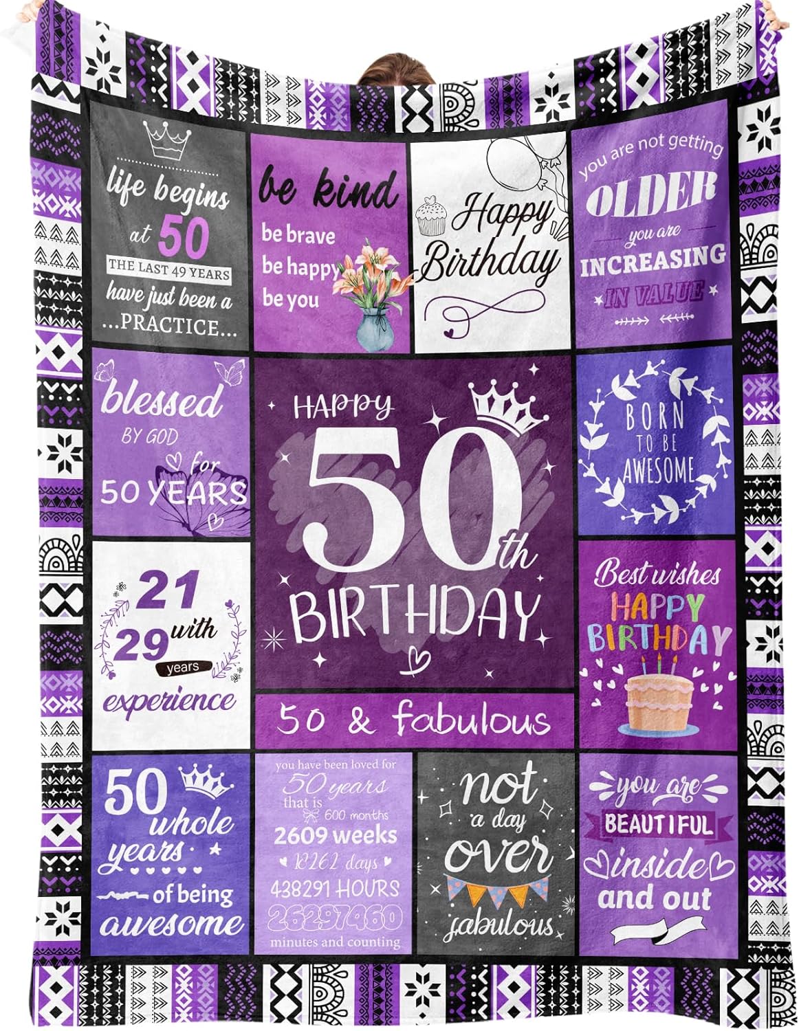 50th Birthday Gifts for Her, Women, 50th Birthday Decorations for Women, Happy 50 Year Old Gifts for Woman, Turning 50-50 Year Old Bday Blanket 60"X50"