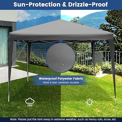 Miniatura 6 de Tangkula Tienda de campaña desplegable de 10 x 10 pies, toldo instantáneo de fácil instalación con 8 estacas, 4 cuerdas, 3 alturas ajustables,