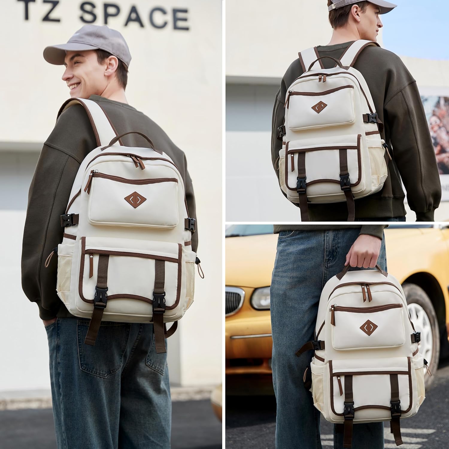 Laptop Backpack 15 -17 Inch for Women Men Large College Bookbag Elementary Middle High School Bag for Kids Teens Girls Boys Student Waterproof Travel Backpacks Book Rucksack Work Daypack Beige - Image 6