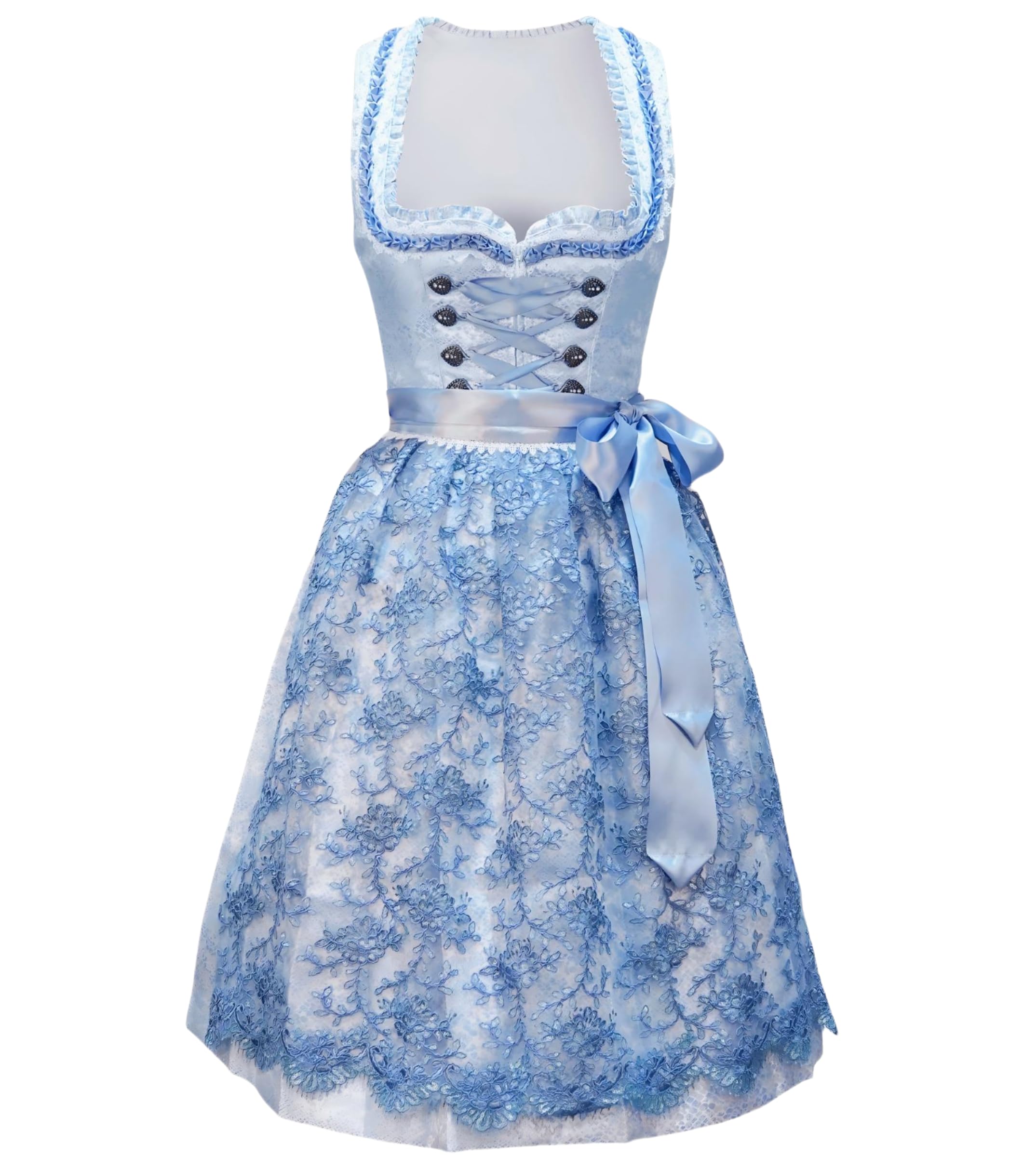 Dirndl Damen, Exklusive Dirndlkleider Damen Elegant 2tlg.60cm | Midi,Hochwertig,Blau/Rosa/Grau/Grün,Traditionell Bavarian,Trachtenrock,Dirndlschürzen,Mädchen,Größe 34-44 (Ohne Dirndlbluse)
