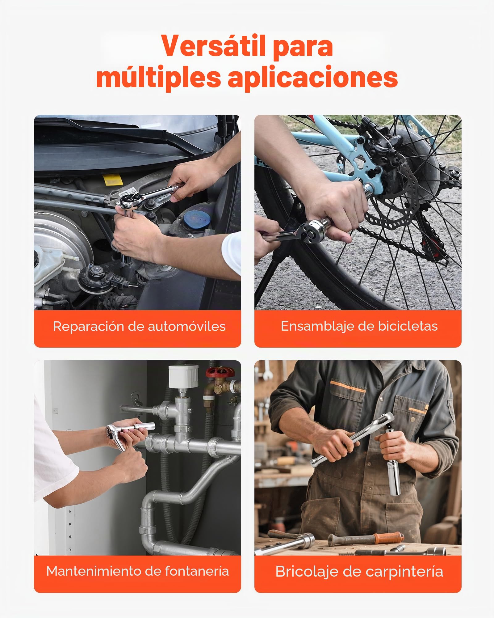 VEVOR Juego de Llaves de Vaso, con Accionamiento 9,5 mm, Medidas Métricas 6 a 24 mm, Profundas y Estándar, para Mecánicos con Estuche, Acero de Aleación CR-V Cromado, 535 x 410 x 89 mm, 104 uds