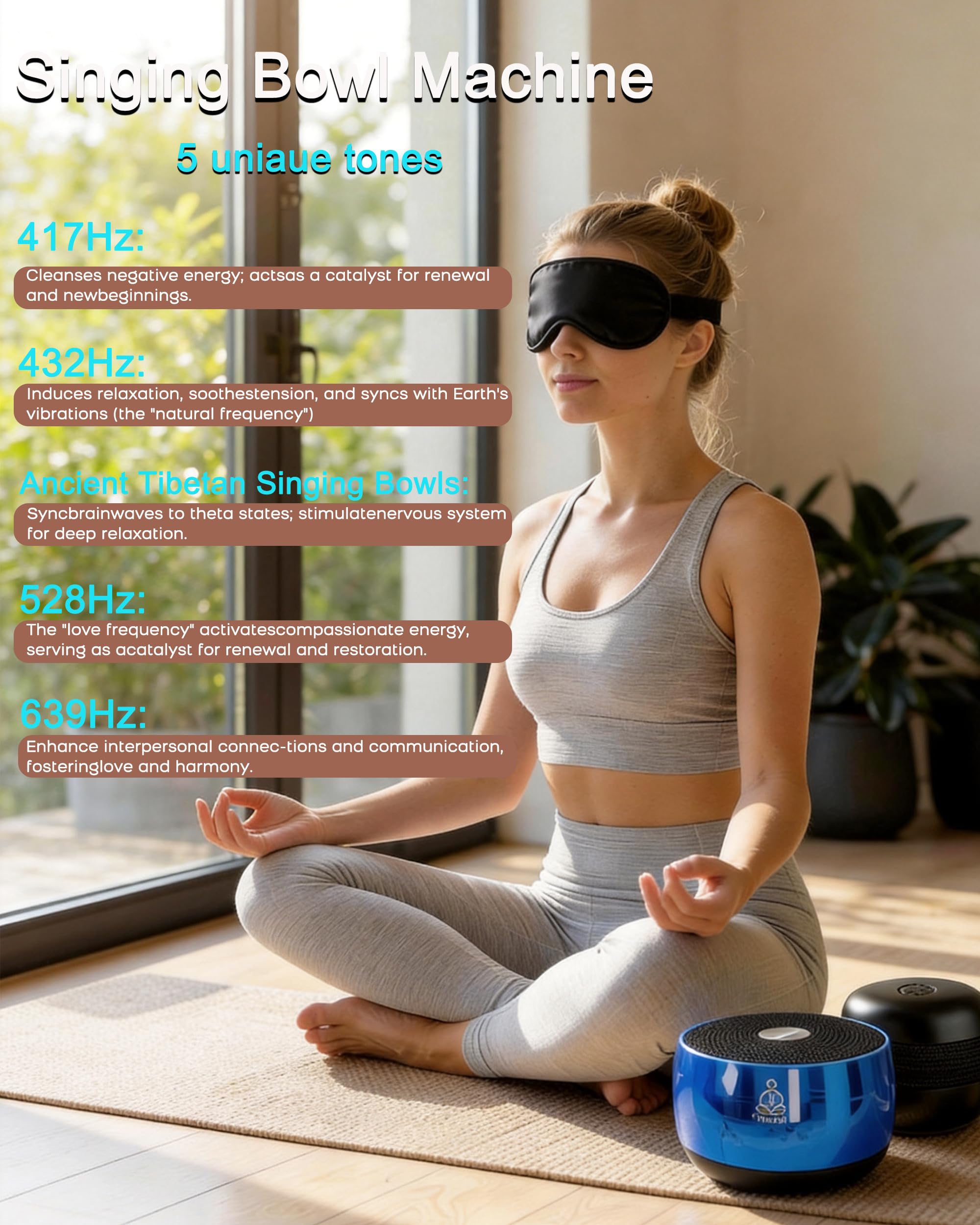 Máquina de sonido para dormir, PUVIDJUT M3 frecuencias puras y tono de cuenco de canto, ayuda inalámbrica para dormir sin ruido blanco para adultos, tamaño portátil, ayuda a relajarse y calmarse y