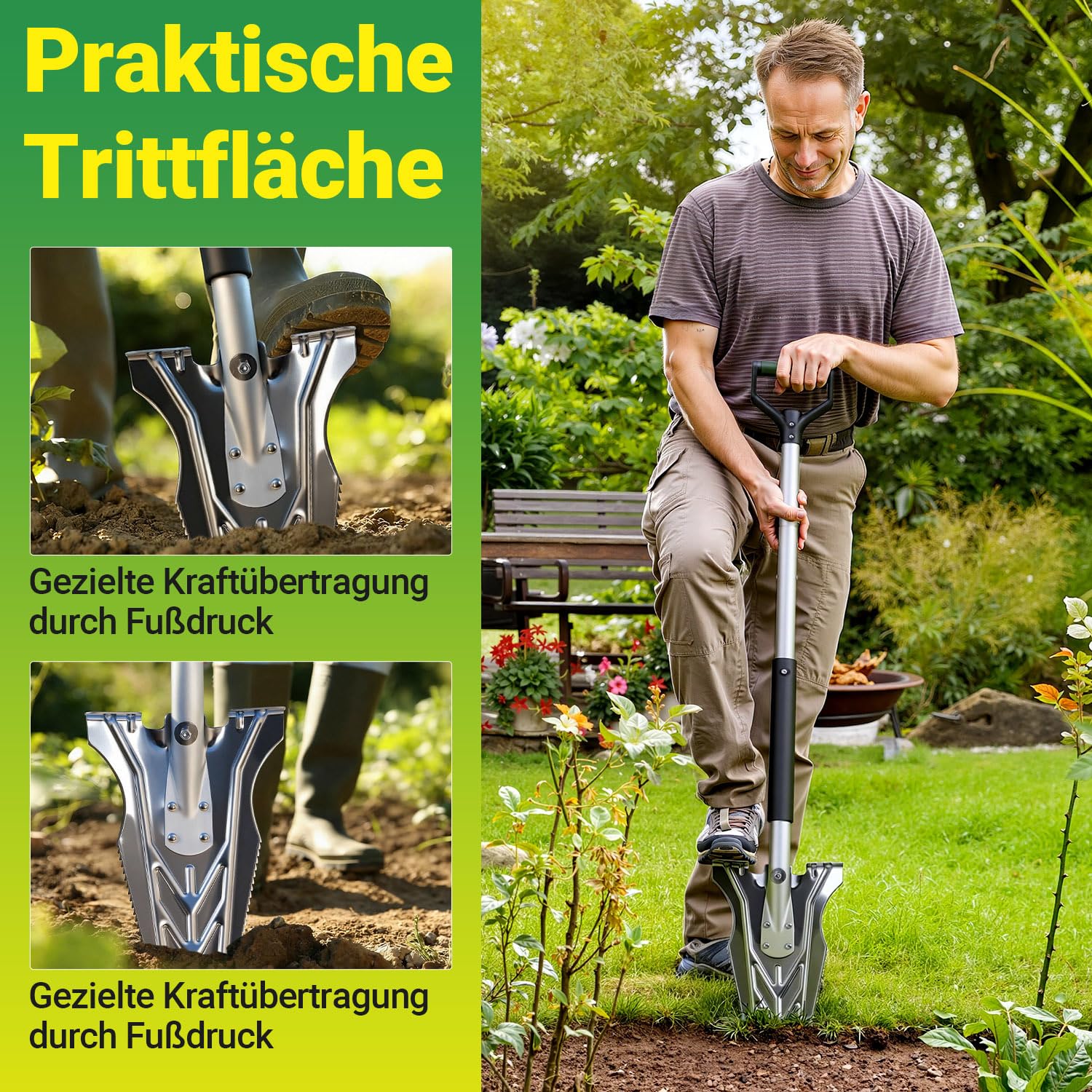 Bêche de drainage avec dents de scie, pelle de jardin pliable 120