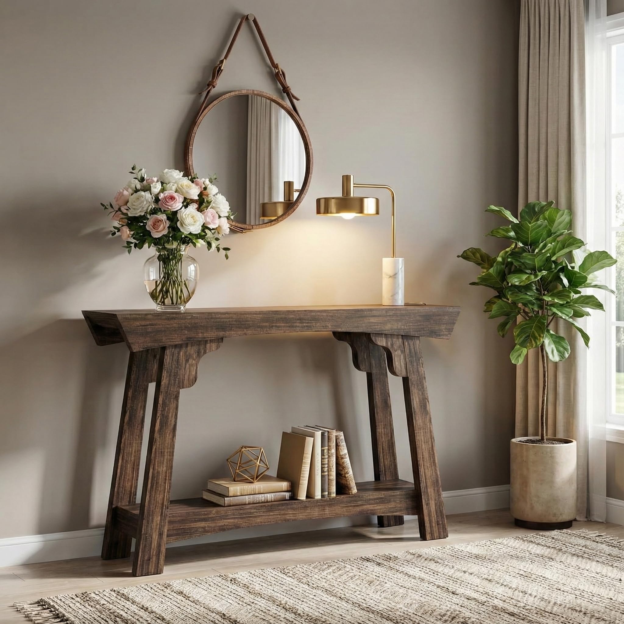 Lailang 105cm Consolle Ingresso, Mobile Corridoio Stretto E Lungo, Mobiletto Ingresso Salvaspazio, Consolle Legno, Mobile Dietro Divano, 105 x 30 x 85 cm, Marrone Rustico