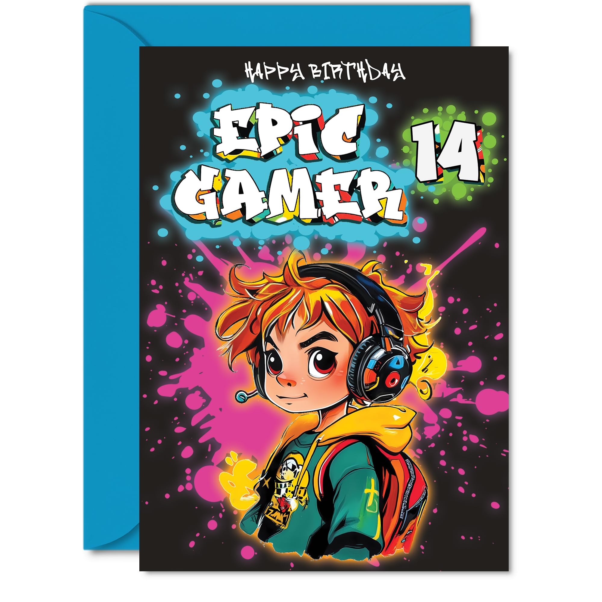 14th Birthday Card boys - Epic Gamer boy - Happy Birthday Card for 14 Year Old boy Kids, A5 Fourteen Fourteenth Bday Video Game Gaming Greeting Cards
