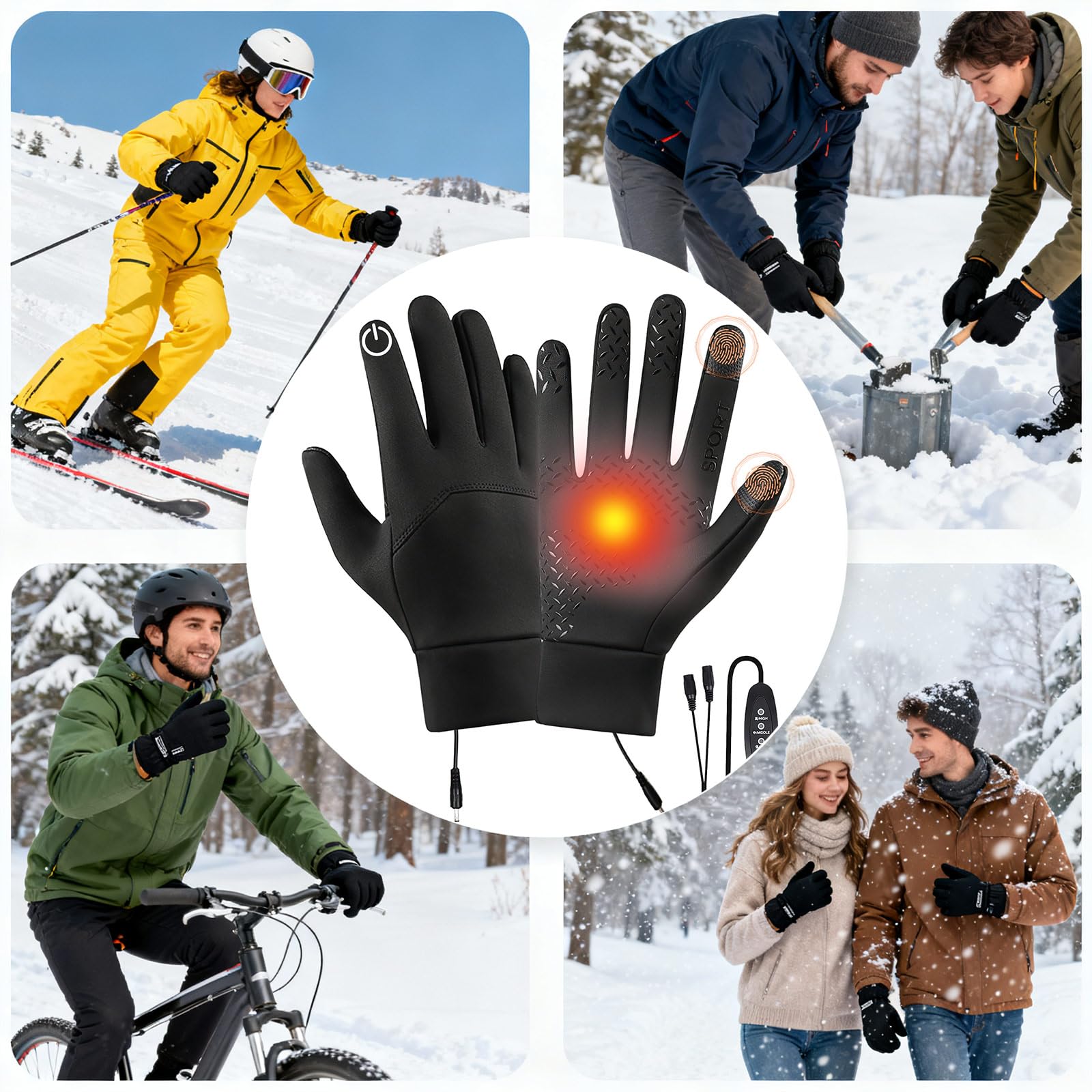 Guantes Calefactables USB Impermeables Cortavientos 3 Temperaturas 45°C-55°C para Esquí Bicicleta