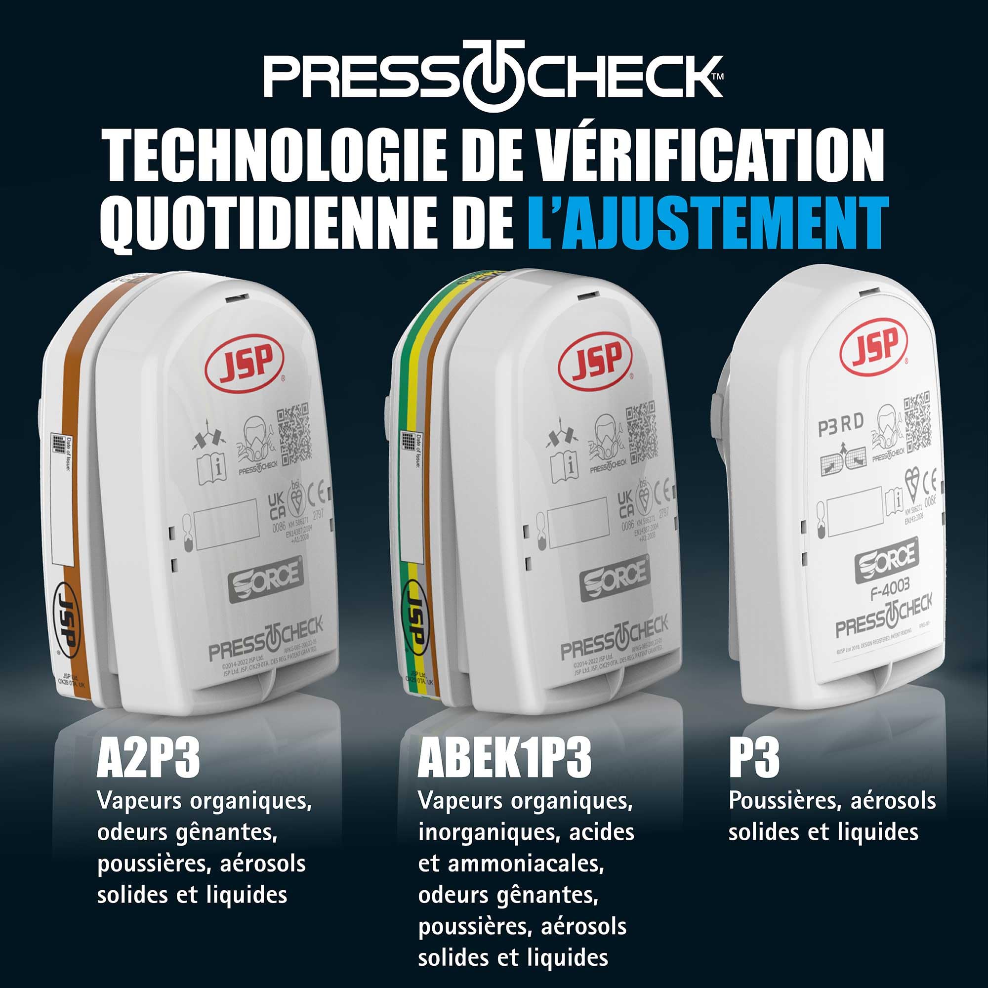 JSP FORCE10 Typhoon Masque Complet Réutilisable Taille L | Compatible filtres PressToCheck pour poussières, vapeurs, gaz, peinture. Sans filtre. EN 136 certifié.