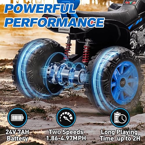 Miniatura 5 de Juguetes de paseo de 24 V para niños grandes, ATV de 2 plazas para niños, ruedas eléctricas con suspensión de 4 ruedas, luces LED, música,