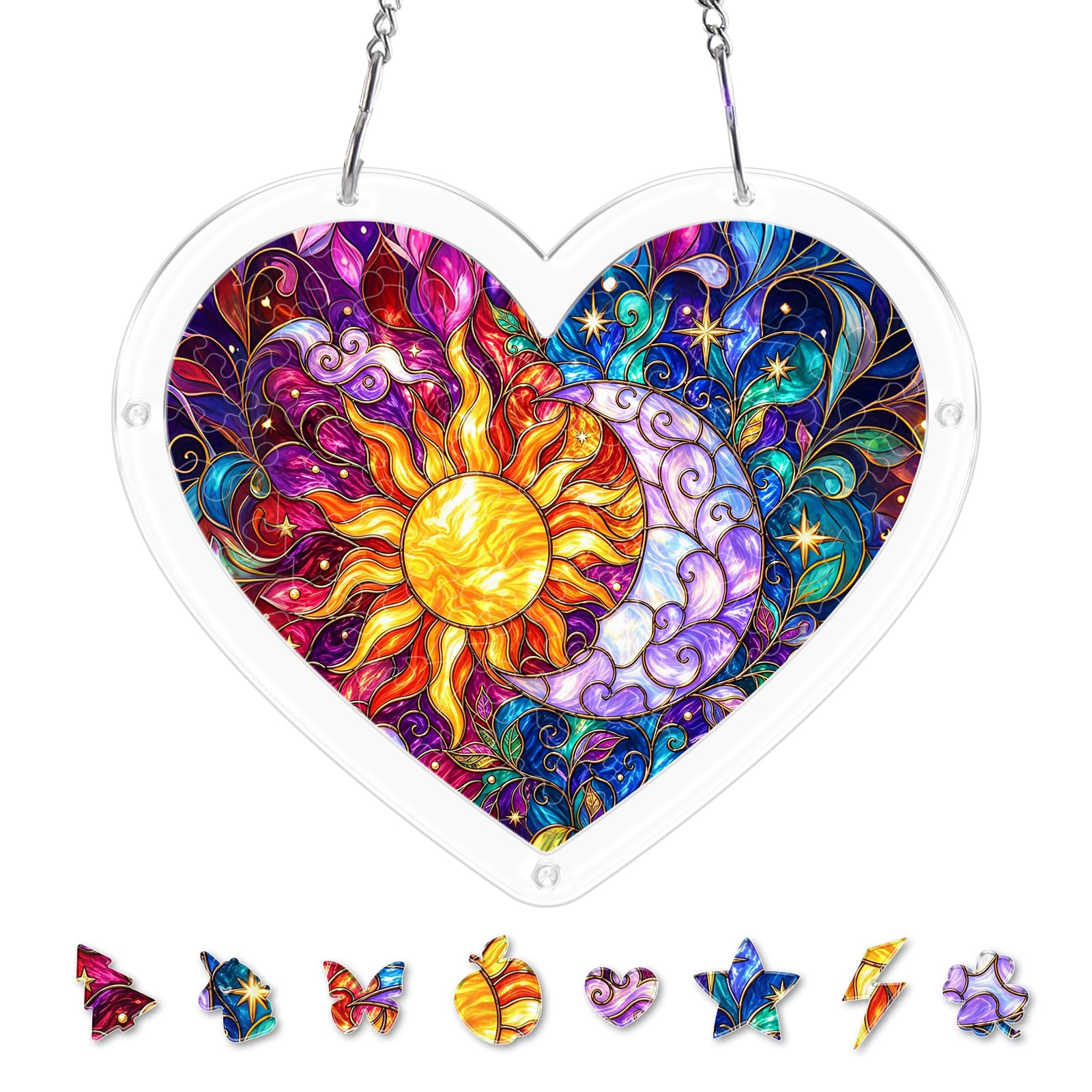 Akrylowe puzzle łapacz słońca, słońce księżyc puzzle łapacz słońca