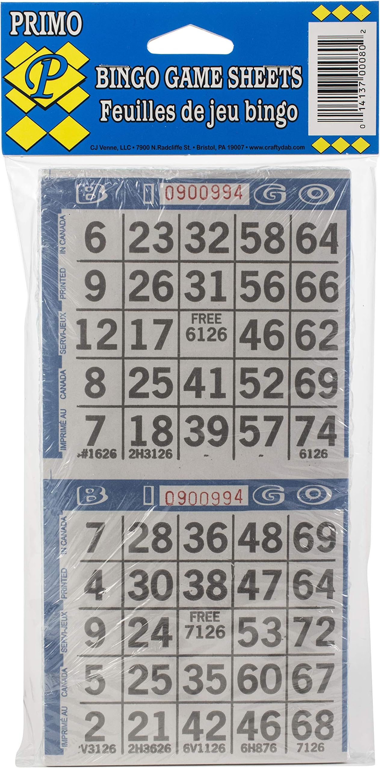 Clarence J. Venne, LLC Primo Bingo Paper 2-Game Sheets