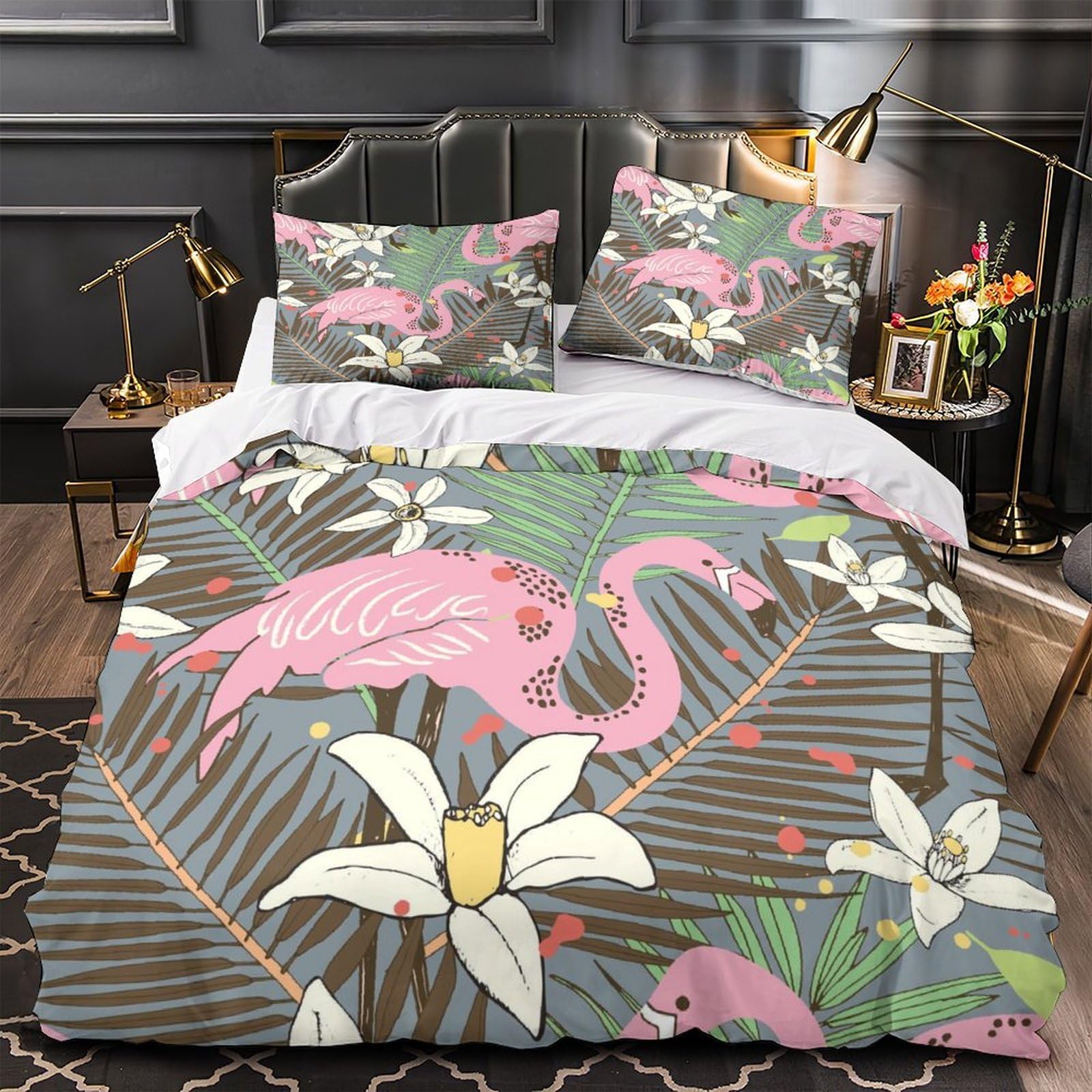 MMDASBVPE Flamingo Tropical Duvet Cover 3D Print Super Soft 3 Piece Bed Set Zipper Closure Comforter Cover Durable Anti-allergic for Kids Adults Women Teens Youth Teenagers Super king（260x220cm）