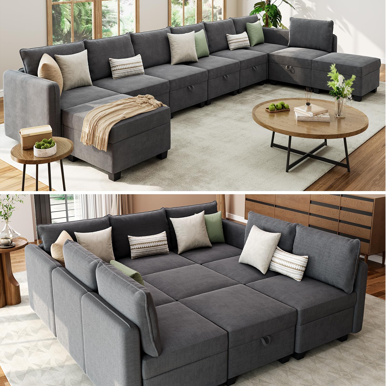 IDEALHOUSE Modular Sectional Sofa, 9 Seat Convertible U Shaped Modular