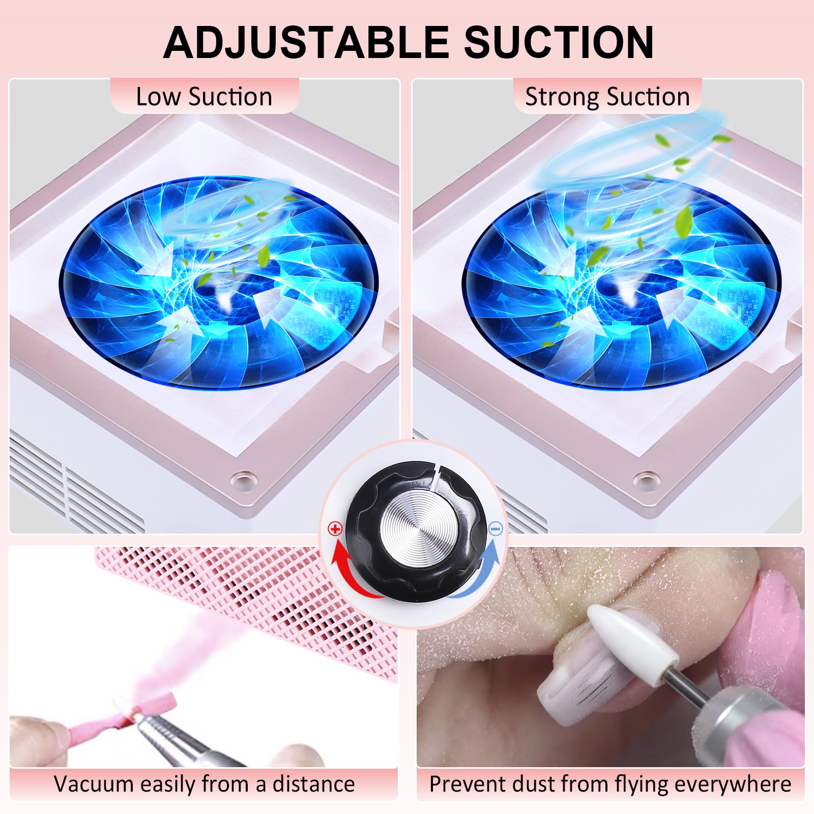 80W Nail Dust Collector LEDSUUEI: Super Powerful Dust Collector Nail Tech with Reusable Filter Adjustable Nail Vacuum Dust Collector Electric Dust Suction Machine for Acrylic Gel Nail Polishing - Image 4