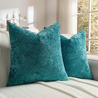 FUTEI Pack of 2 Crushed Flannel Throw Pillow Covers 22x22 Inch, Teal | Double-Sided Soft & Luxurious Solid Flannel,Hidden Zipper,Machine Washable,Pill-Resistant,Colorfast,Insert Not Included.