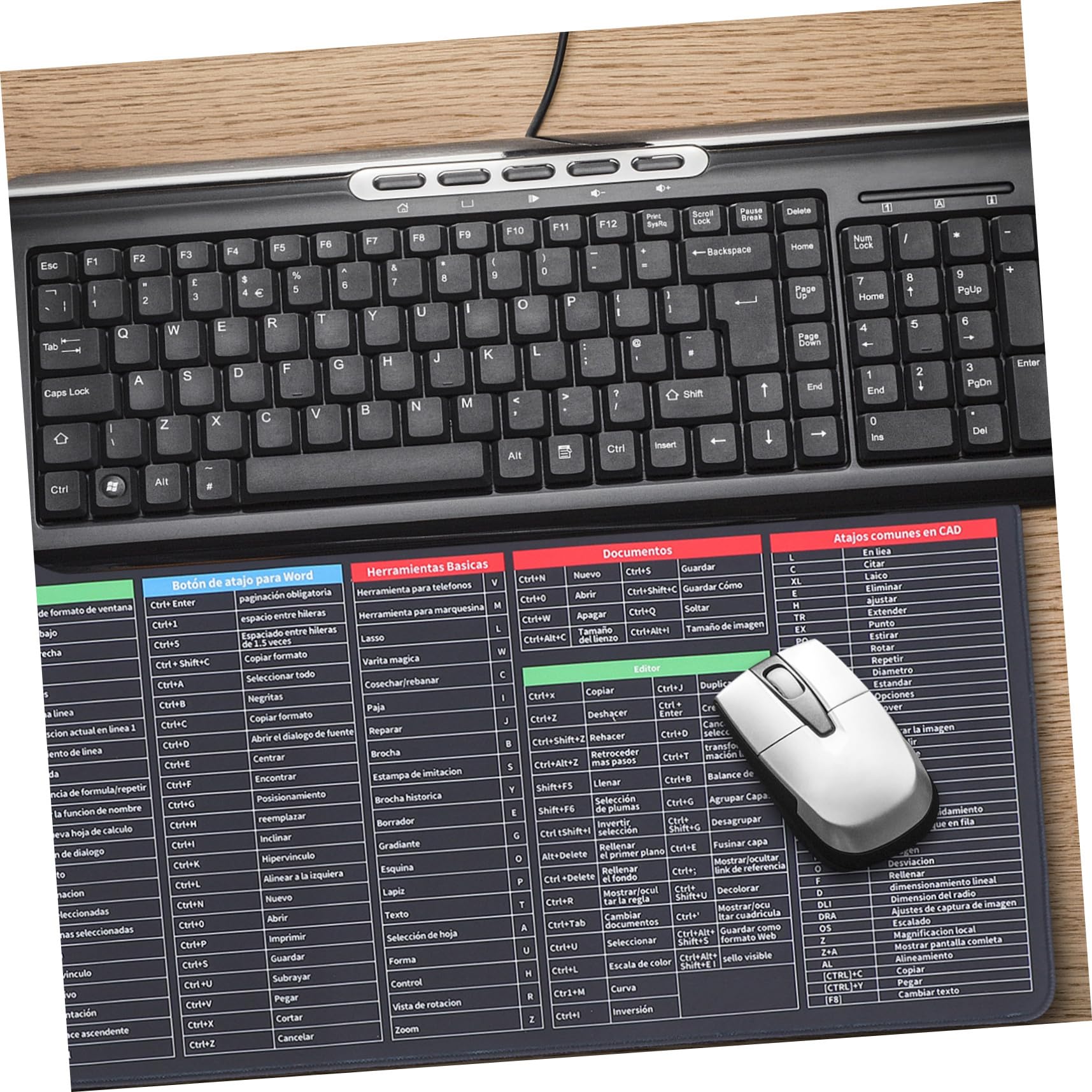 TOPBATHY Tappetino Mouse Scorciatoie Excel in Spagnolo Fondo Antiscivolo in Gomma Design Spesso Per Comfort Per Uso Domestico e Bar Grande Formato