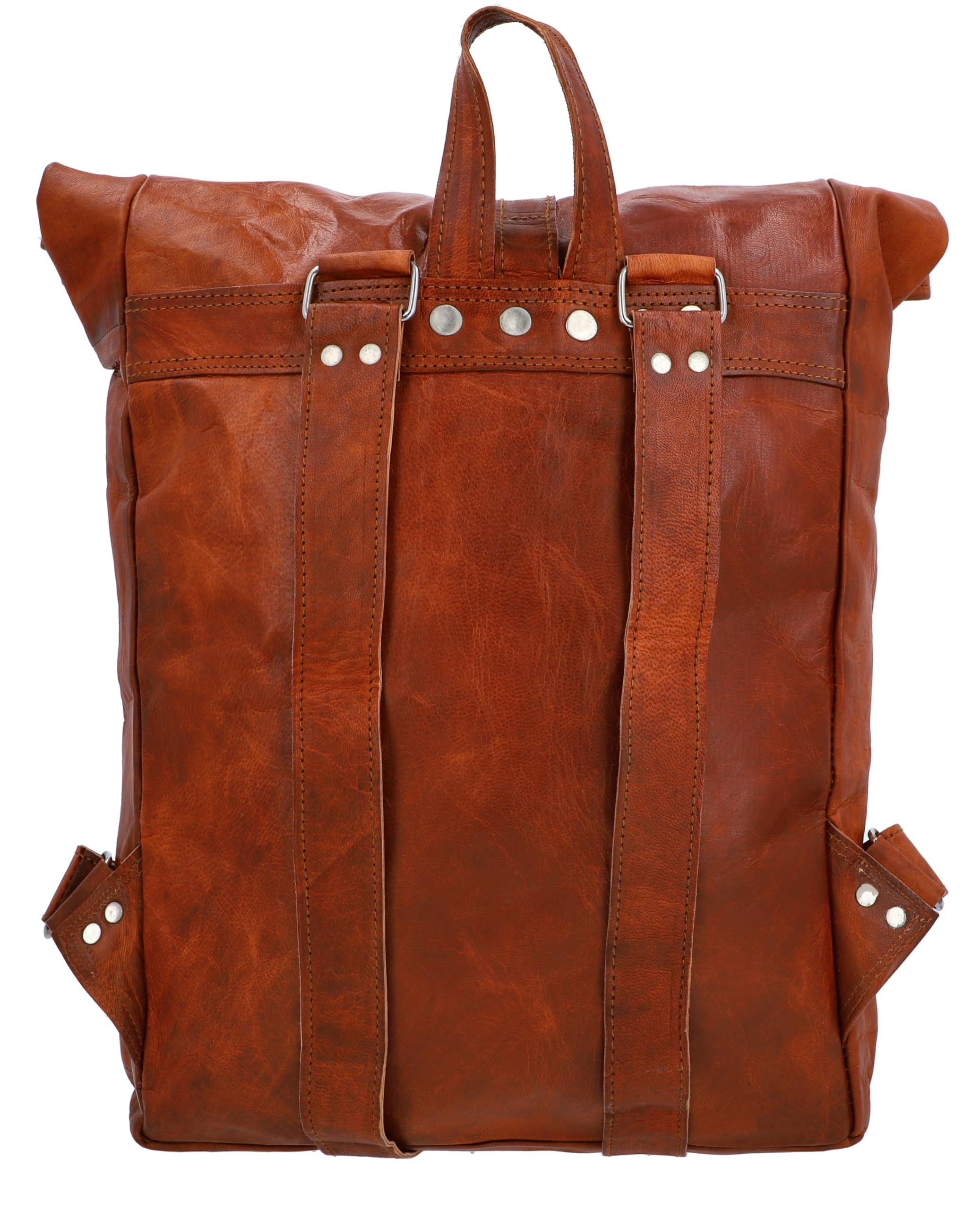 Gusti Rucksack Leder - Niklas Rolltop Lederrucksack Vintage Cityrucksack Outdoorrucksack Laptoptasche Unirucksack Braun Leder Damen Herren Unisex