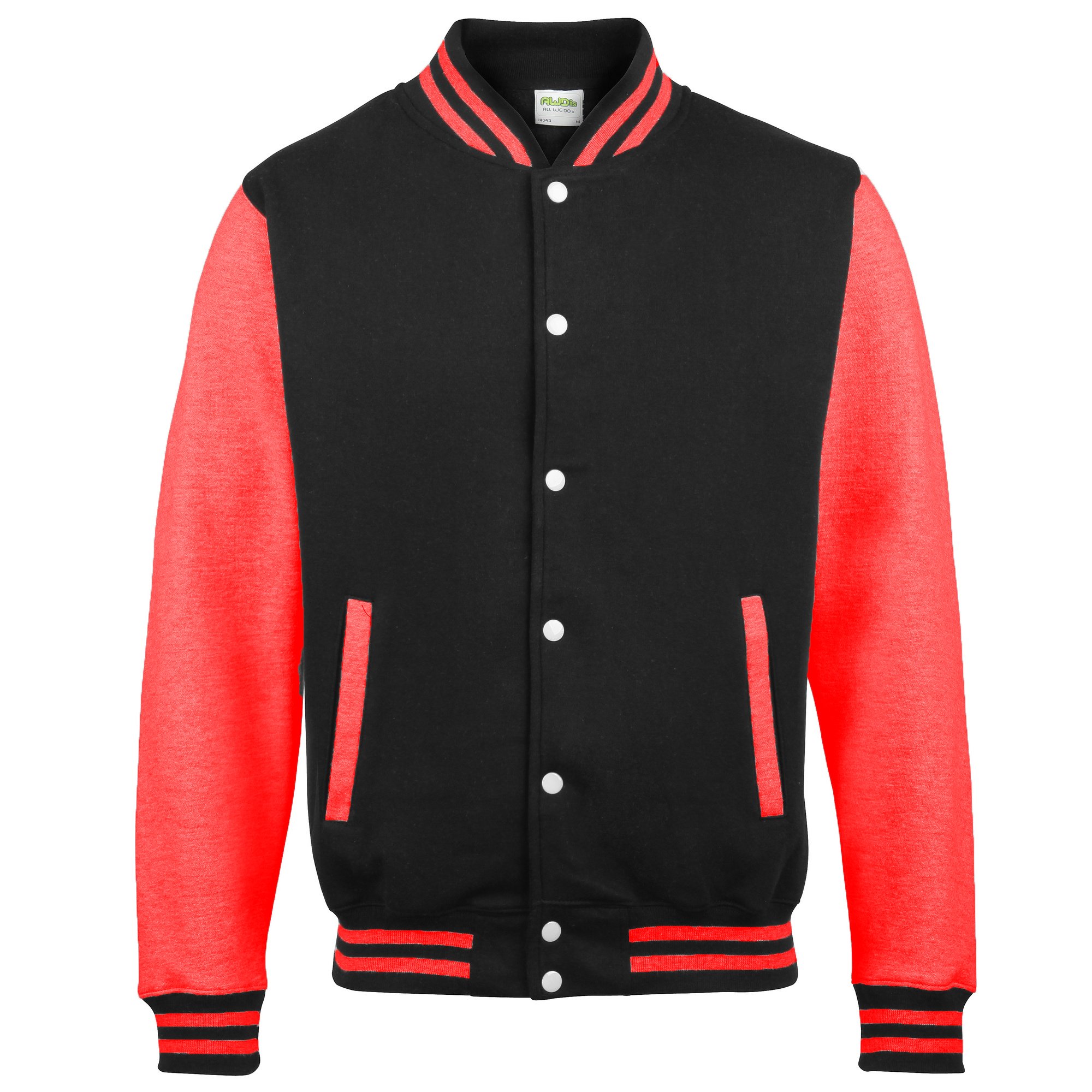 Awdis Men's Multicolored (Jet Black/Fire Red) Unisex Varsity Jacket (M) (Jet Black