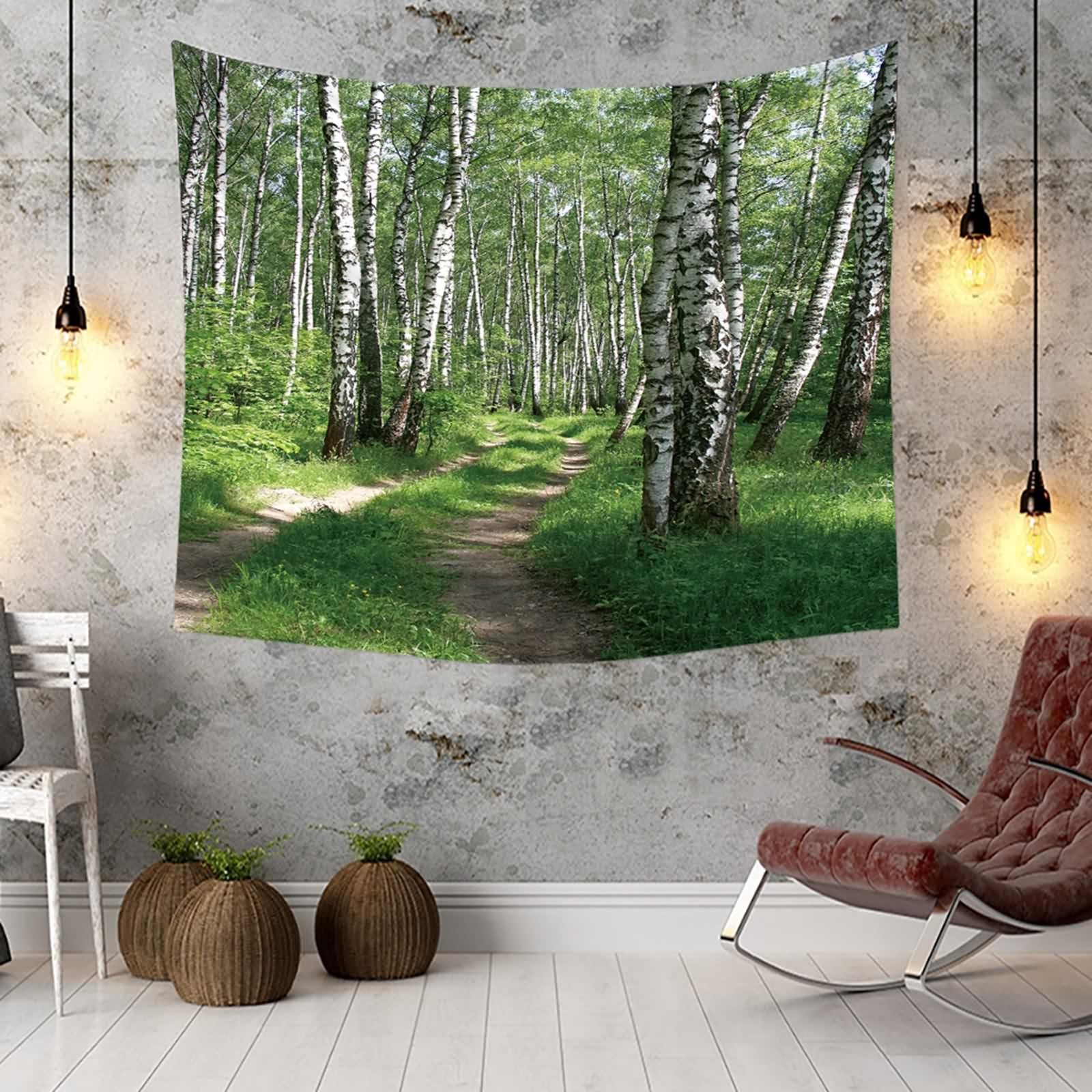 KnSam Dywan ścienny, drzewo, las, 300 x 256 cm, chusta na ścianę w kolorze zielonym z poliestru, naturalny krajobraz, gobelin ścienny do pokoju, mieszkania, sypialni