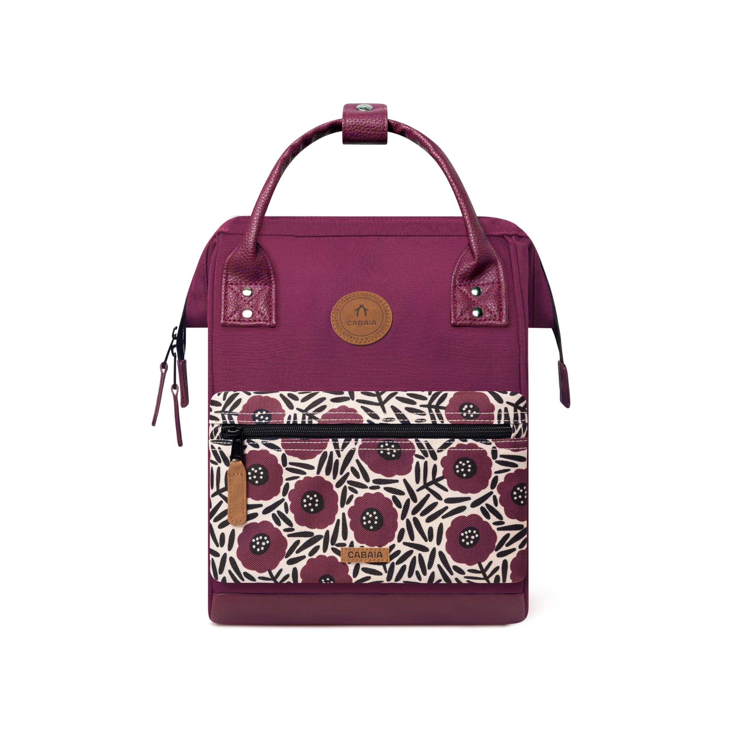 Cabaïa - Zaino Adventurer - Idrorepellente - scomparto per PC fino a 15" - 2 tasche intercambiabili - Vegan certificato - Zaino da viaggio, lavoro e scuola - Rosso