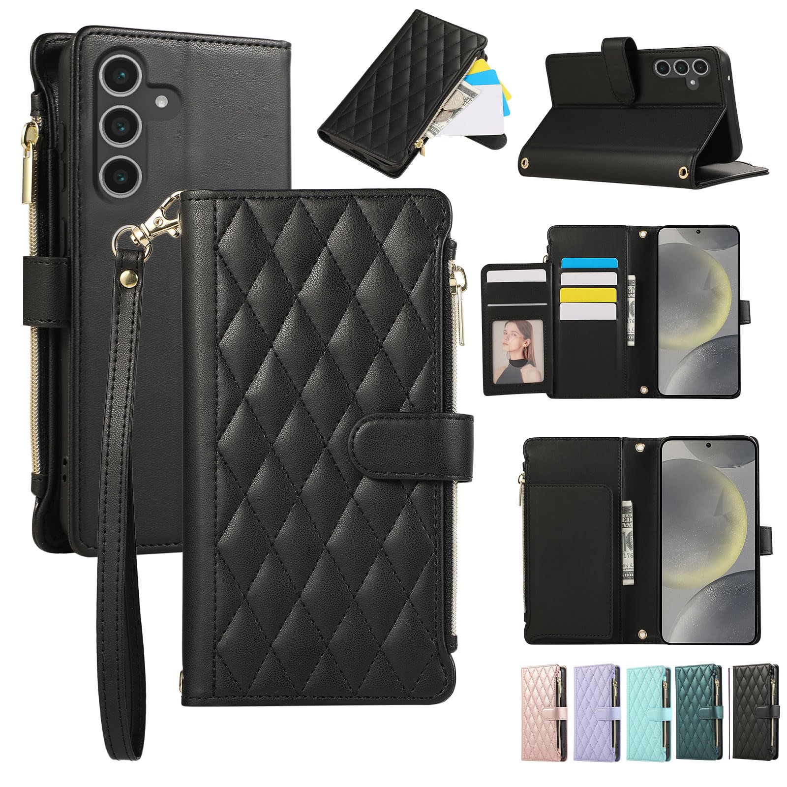 Galaxy S25 ケース 手帳型 SC-51F / SCG31 (SM-S931) ギャラクシーS25 ケース 手帳型 GalaxyS25ケース 財布型 ショルダー 肩掛け 斜め掛け ストラップ チャック付き 携帯カバー ギャラクシー S25 カバー Samsung S25 スマホケース スタンド機能 小銭入れ RFID 耐衝撃 おしゃれ カード収納 SC51F - ブラック