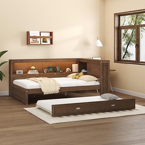 Miniatura 14 de Merax Sofá cama de tamaño individual con nido, marco de sofá cama de madera tamaño individual, para dormitorio, sala de estar, gris Gris,Espresso