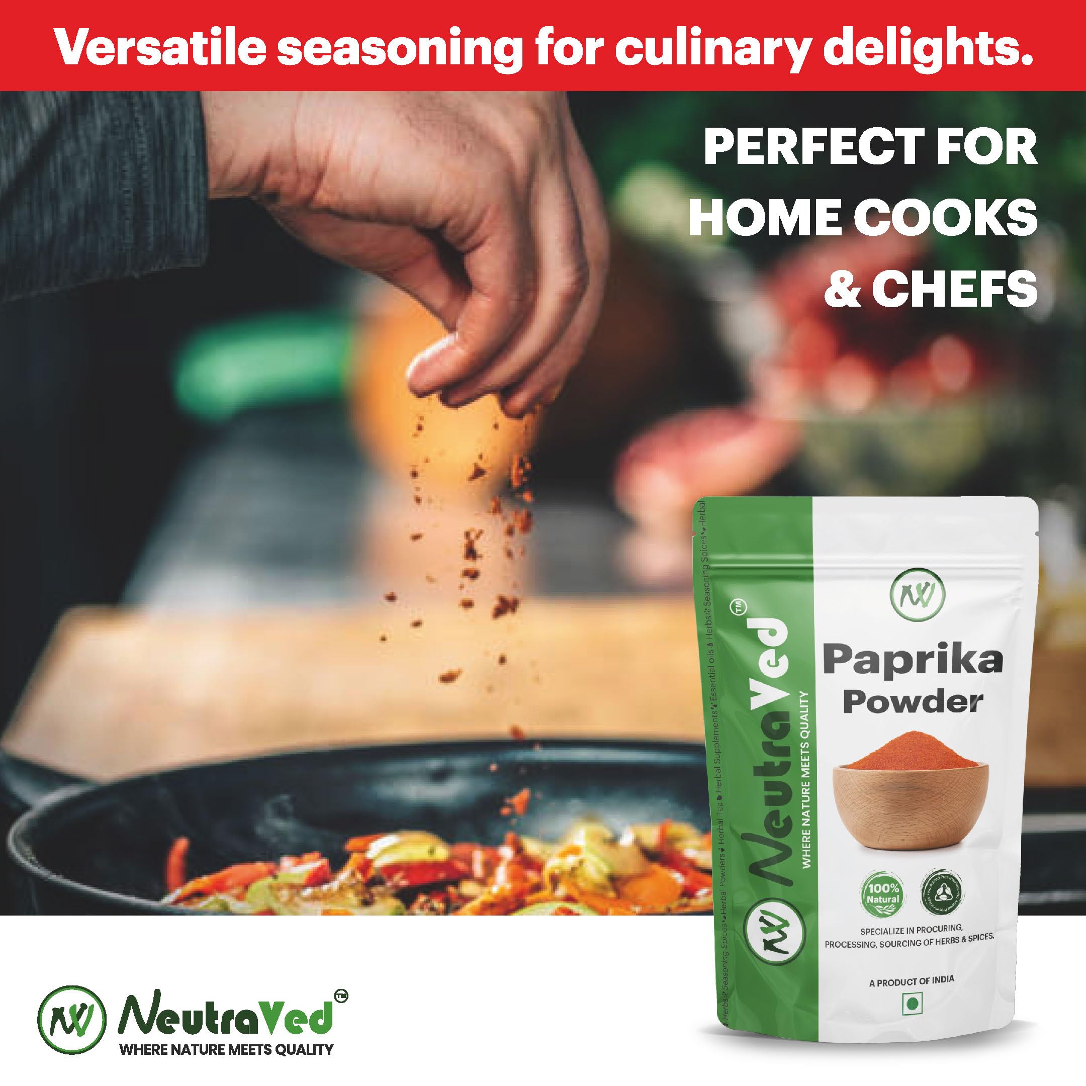 NeutraVed Paprika Powder 100g | Sweet & Mild Red Paprika Spice for Cooking, Seasoning & Garnishing | Comes in Standup Ziper Pouch - 100gm - Image 4 thumbnail