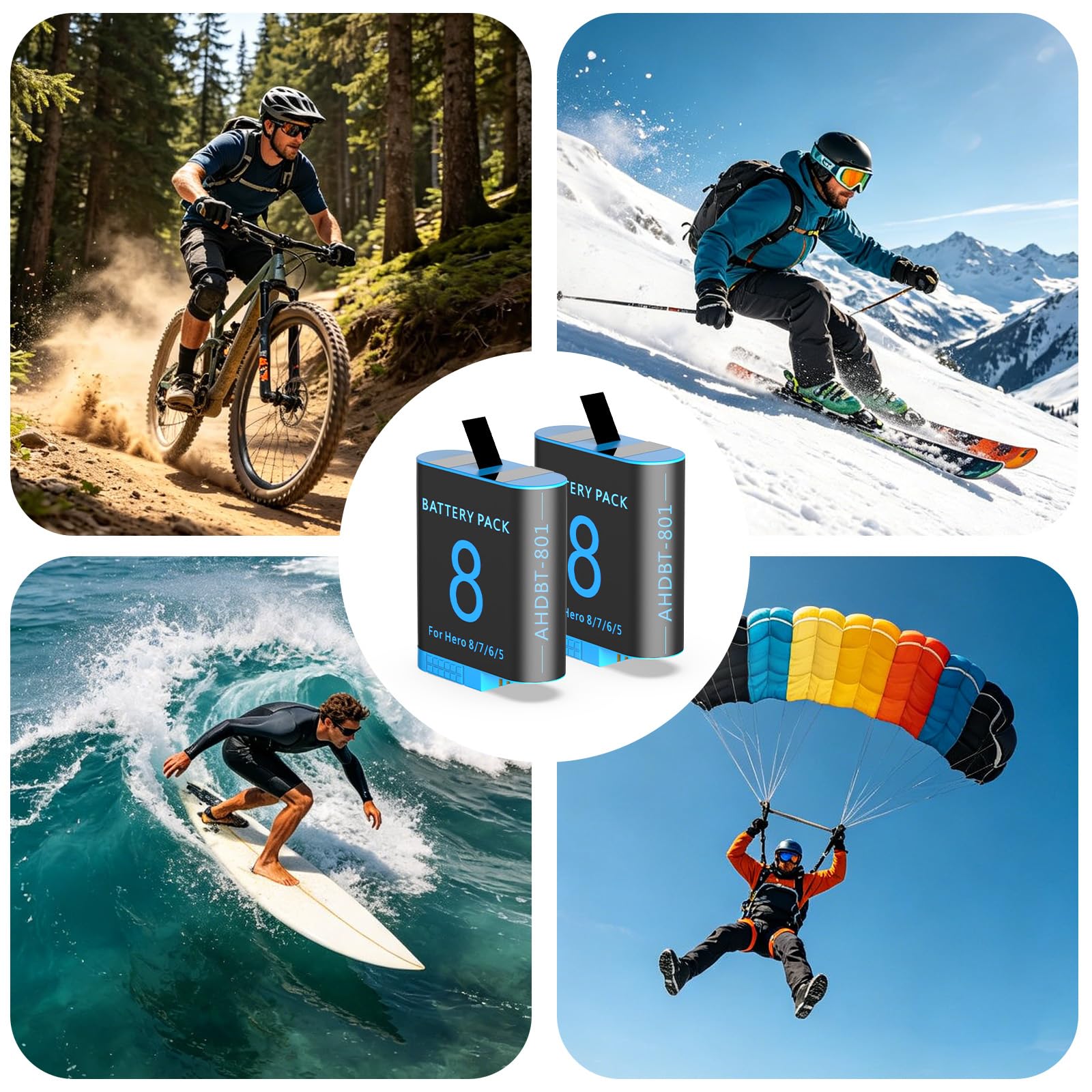 2 confezioni di batterie di ricambio da 2500 mAh per GoPro Hero 8/7/6/5 con stazione di ricarica a 3 canali di tipo C