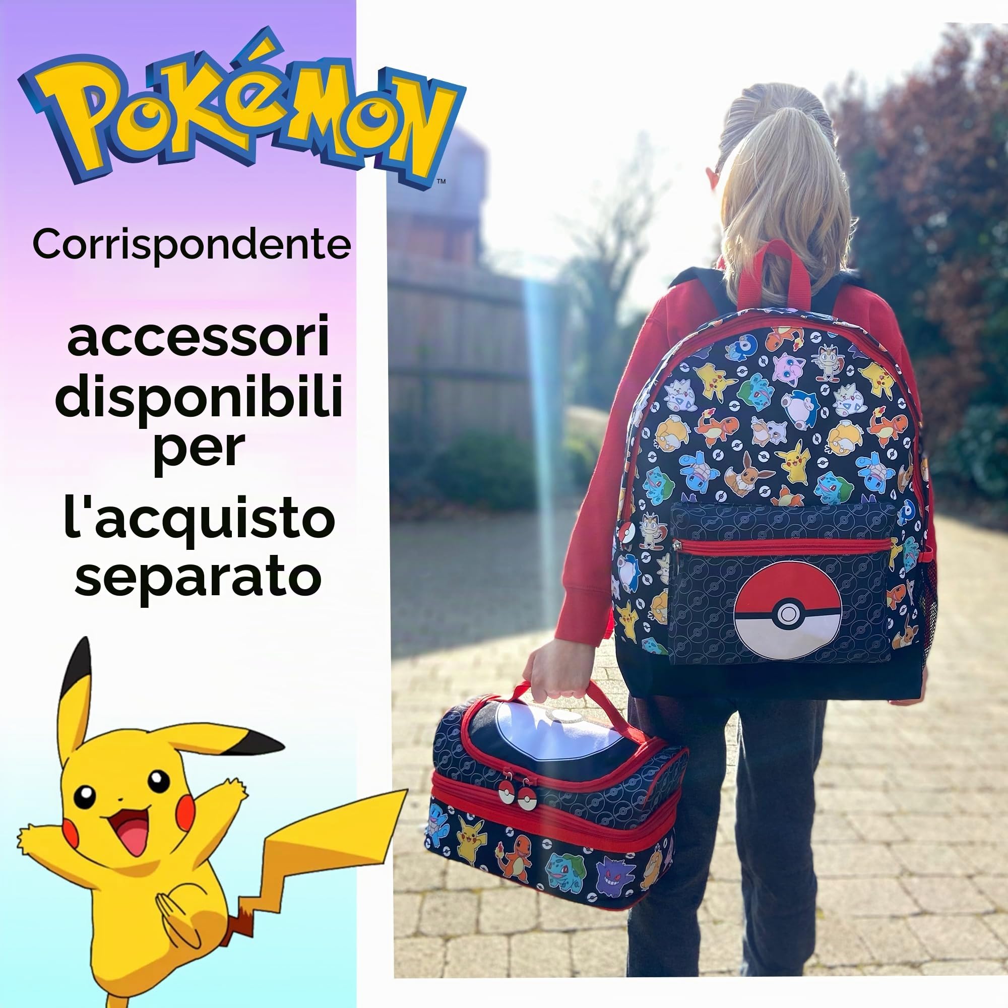 Pokémon Borsa portapranzo con molteplici scomparti per bambini, con isolamento termico a due strati, per bambini