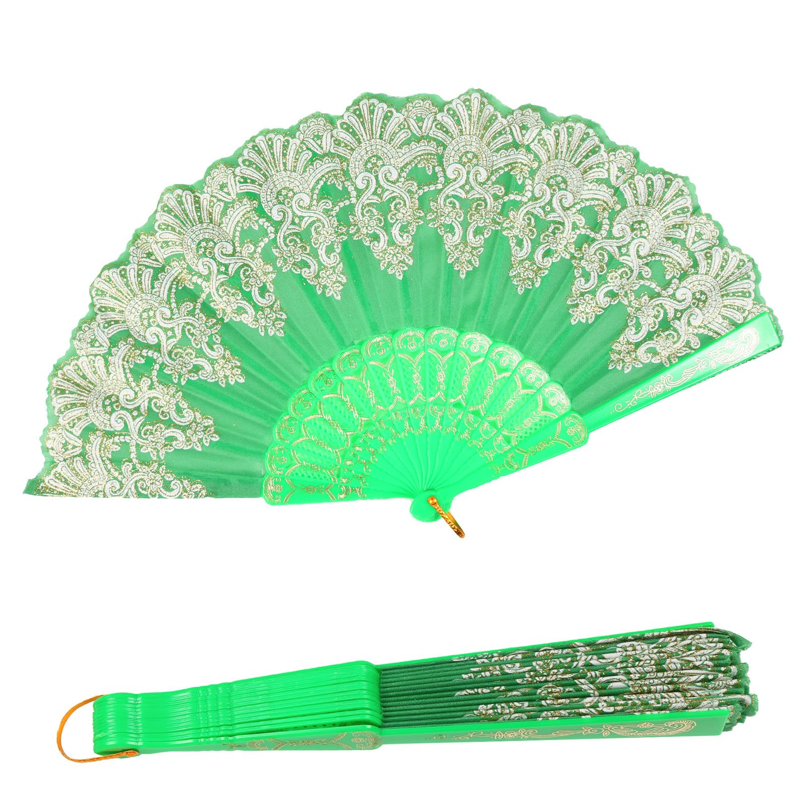INNOLIFE Spanish Folding Retro Pattern Hand Fan for Women, Handheld Chinese Folding Fan Hand Fan for Party Dancing Wedding and Home Decoration (Green)