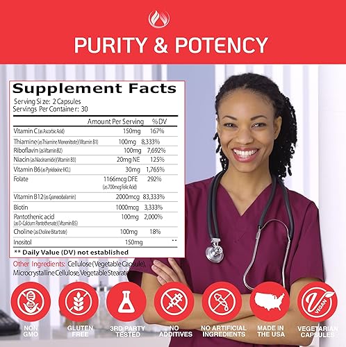 Miniatura 6 de THE ENCLARE NUTRITION Vitamina B12 - Suplemento de vitaminas del complejo B, metabolismo energético, apoyo del sistema nervioso, cerebro, corazón,