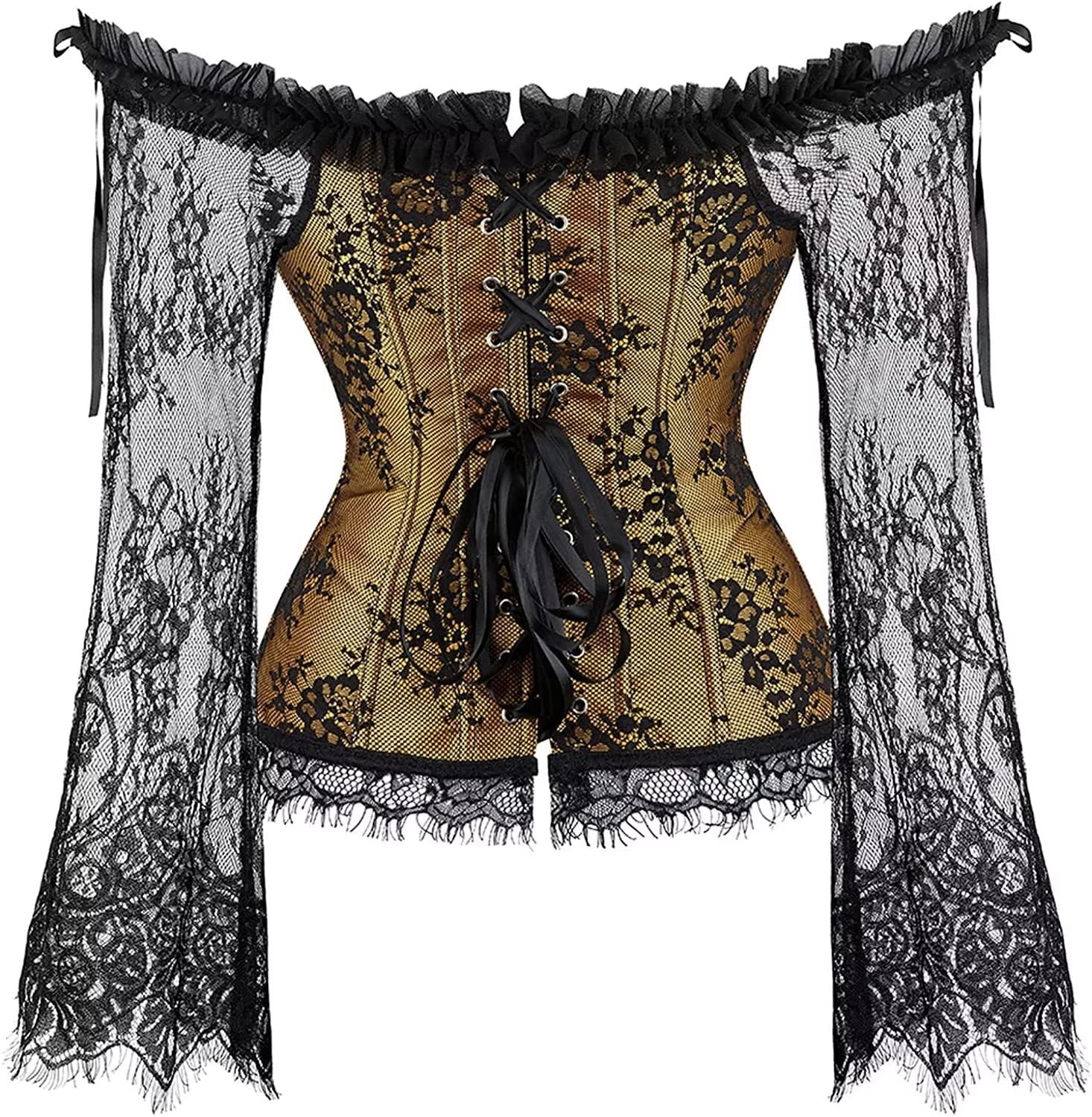 Jutrisujo Corset Bustier Jupe robe tutu Femme Sexy Ensembles de lingerie Dentelle avec Floral Guêpière Déguisement Gothique mariage