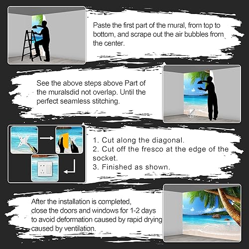 Miniatura 7 de JHISY - Mural de playa escape marino para pared, decoración de pared, grandes murales para paredes de sala de estar, dormitorios, adhesivo para