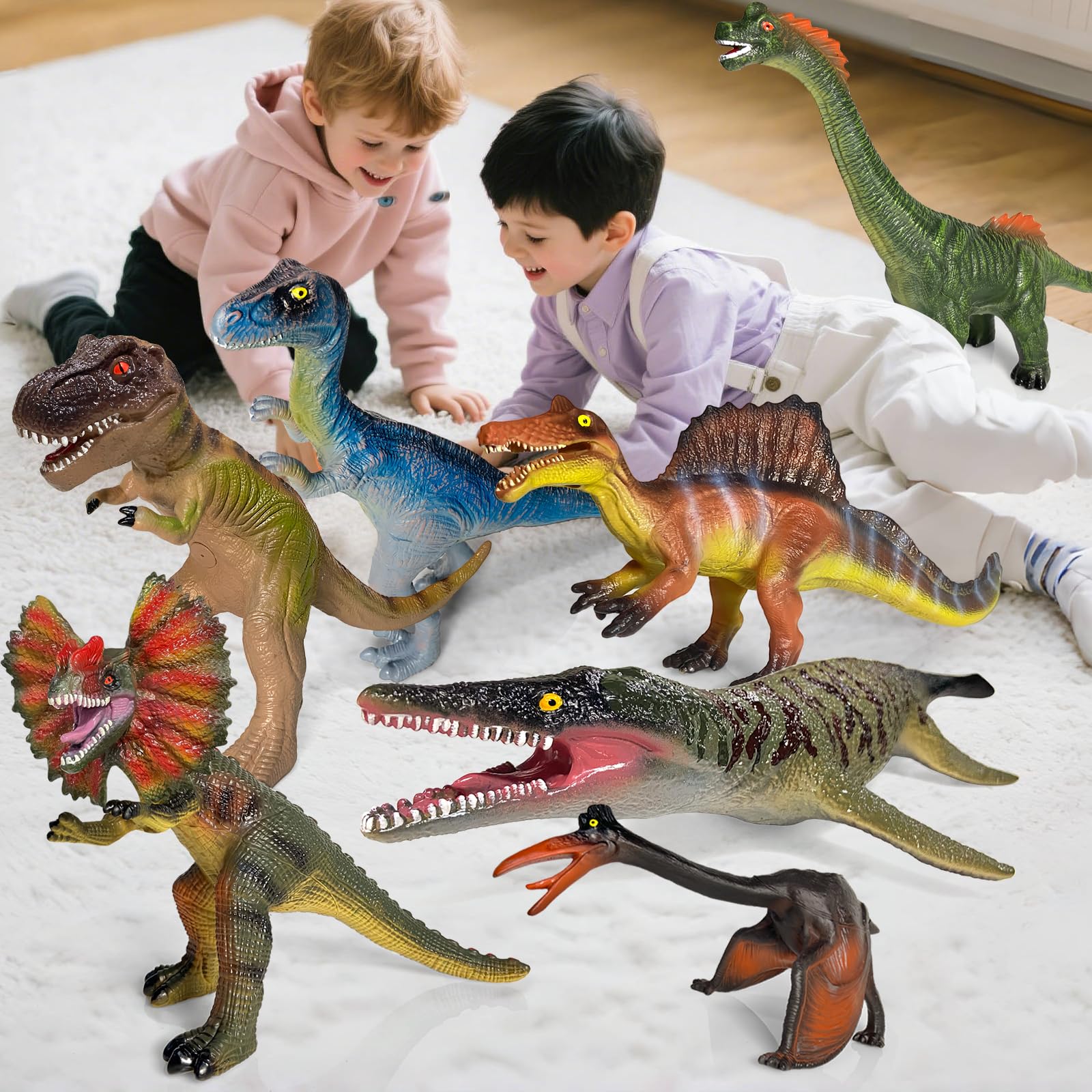 Juguetes de dinosaurio para niños de 3 a 5 años – Juego de 7 piezas con figuras de dinosaurio realistas de material suave