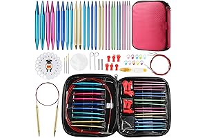 LOOEN 57pcs Aluminum Circular Knitting Needles Set with Ergonomic Handles: Interchangeable Crochet...