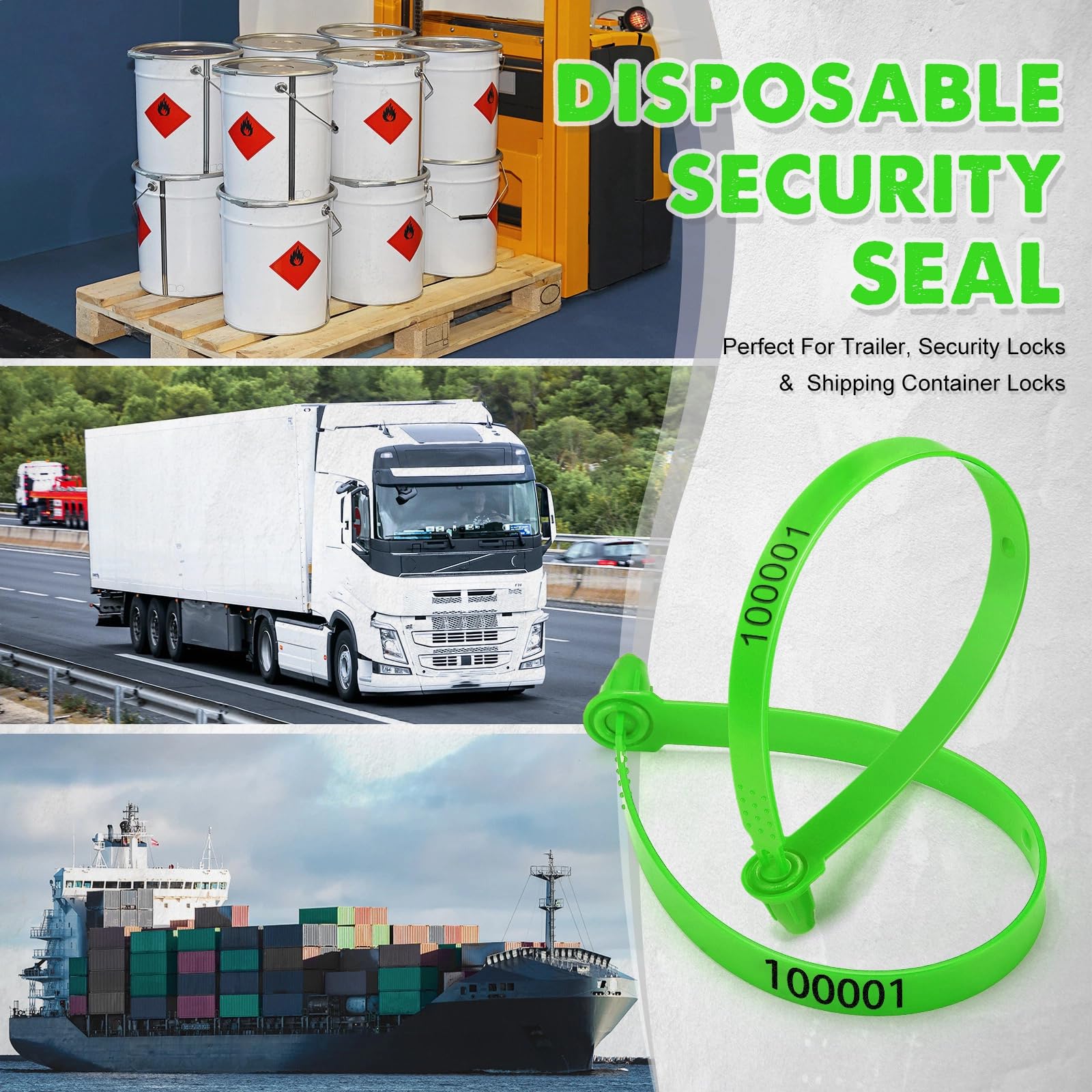 Lot de 1 000 Scellés de Sécurité en Plastique pour Porte de Camion - Étiquettes de Sécurité Numérotées - Verrous Jetables pour Remorque, Logistique, Transport, Expédition (Vert)