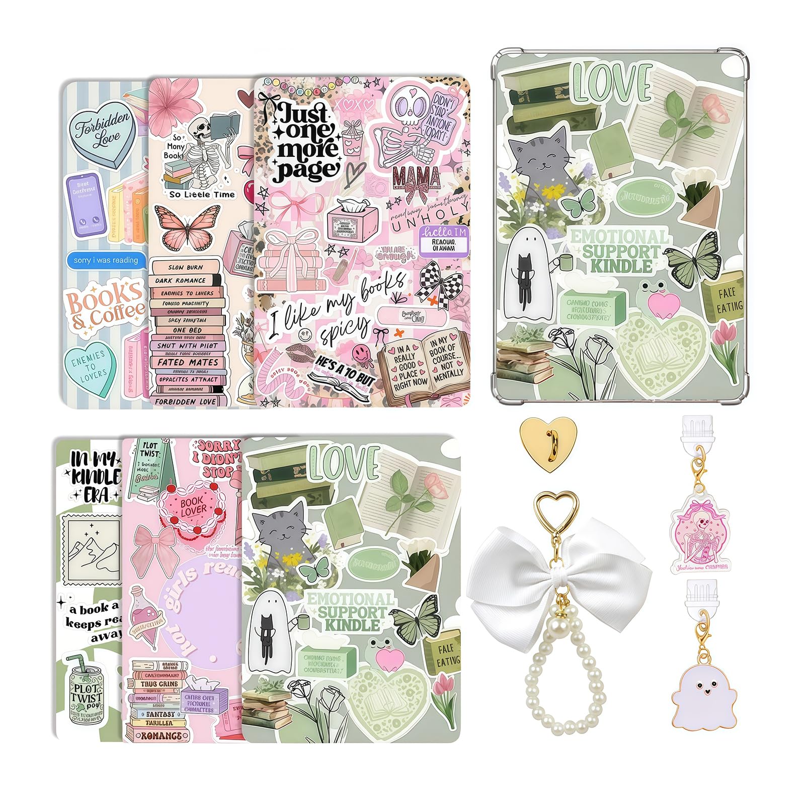 Bubaxuce Fall Insert Cards Set For Kindle Paperwhite, Featuring 6 Book Theme Designs With Pearl Keychains And USB-C Dust Covers, Compatible With 11th And 12th Generation,