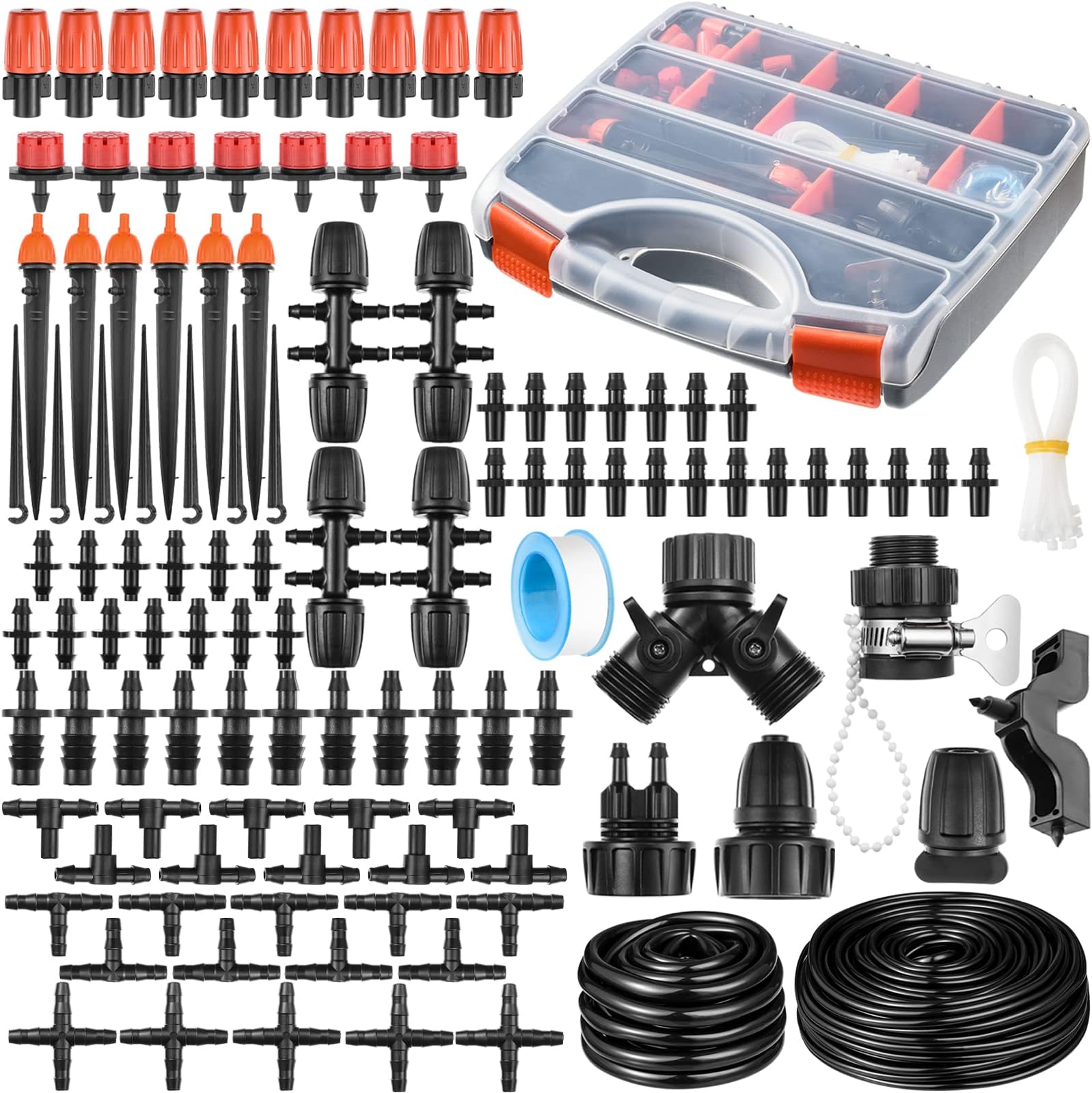 280 Pcs Drip Irrigation Kit, 147FT Garden Watering System 1/2 1/4 in Distribution Tubing Hose Automatic Patio Misting System Micro Automatic Drip Irrigation for Plant Garden Greenhouse Patio Lawn