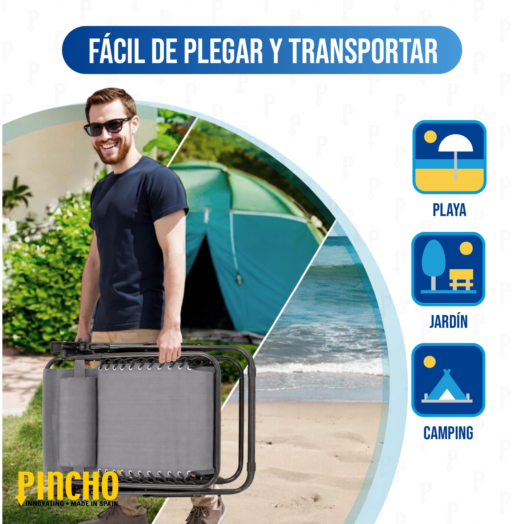 Pincho Tumbona Jardin Exterior Plegable de Gravedad Cero - Pack 2 Sillas Reclinables o Hamacas para Playa, Terraza y Camping con Portavasos, Ligeras y Cómodas (Gris)