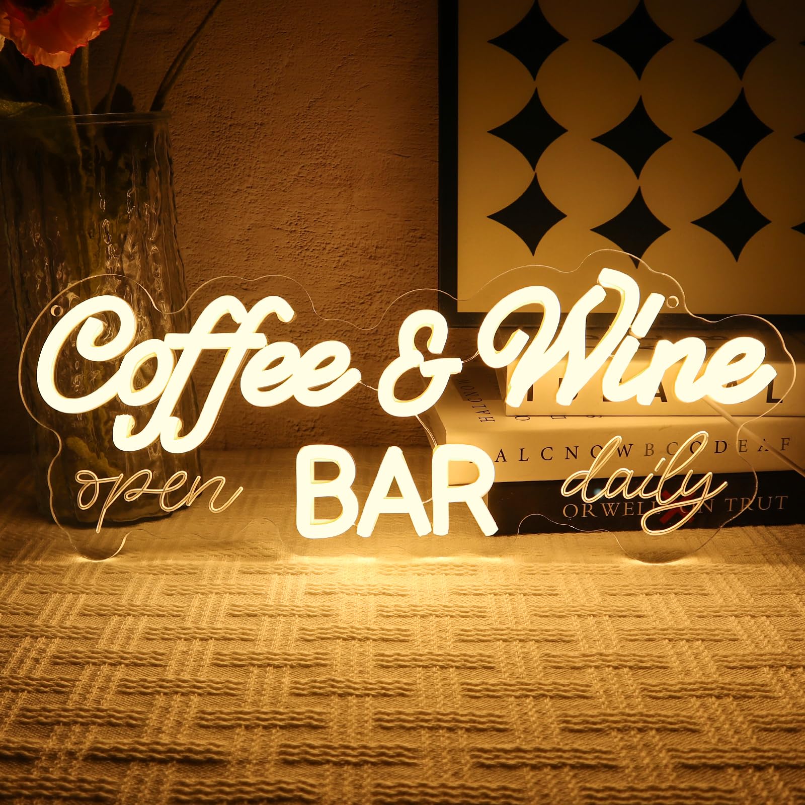 Cartel de neón para café y vino, señal de neón LED para pared, esquina de café, letrero LED USB para cafetería, bar, dormitorio, club, negocios, hogar, cocina, pub, fiesta, decoración