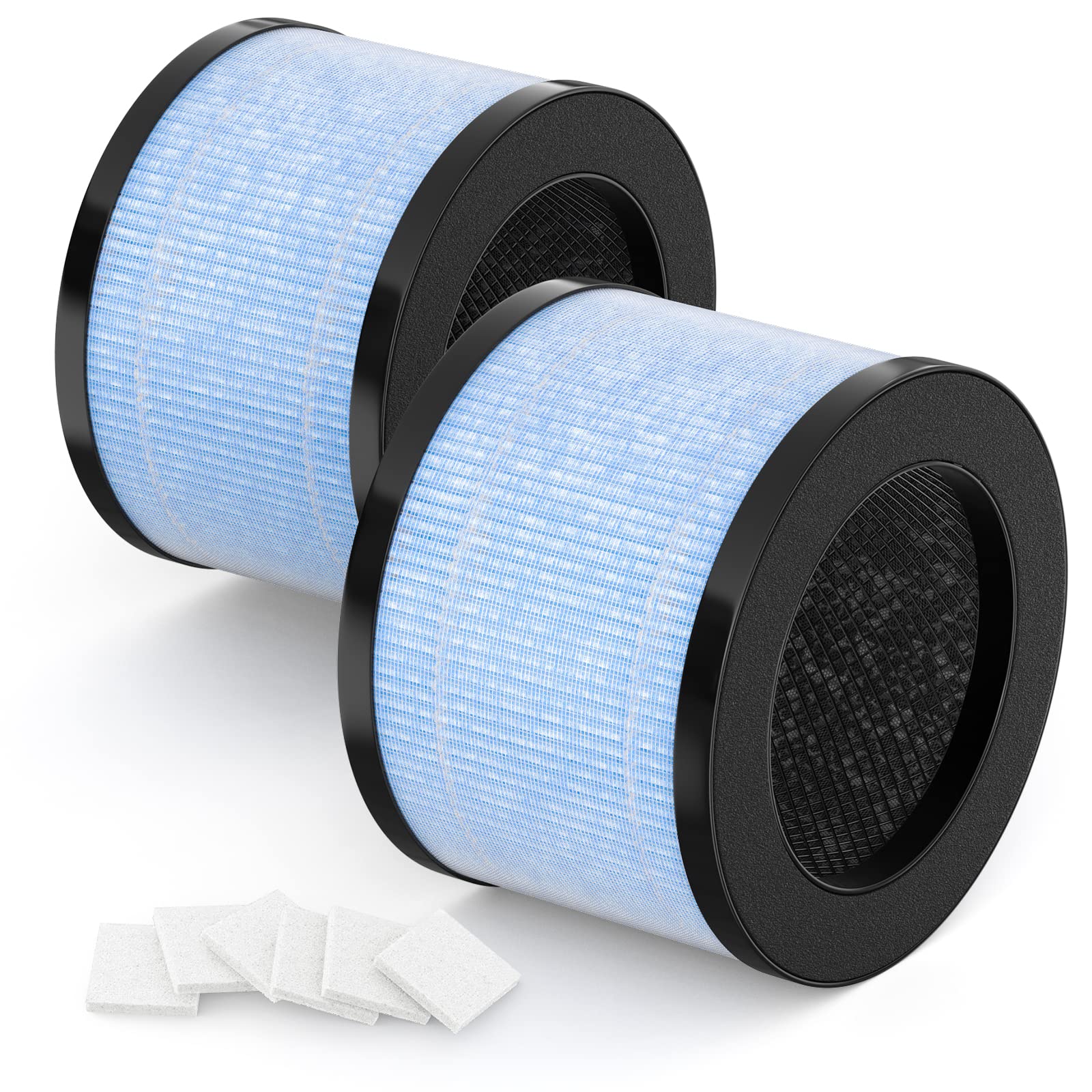 MK01 Air Filter Replacement with Extra 6-Pieces Essential Oil Pad for AROEVE MK01 & MK06 and Kloudi DH-JH01,POMORON MJ001H Air Purifier,4-in-1 High-Efficiency H13 HEPA Air Filter,Pack of 2