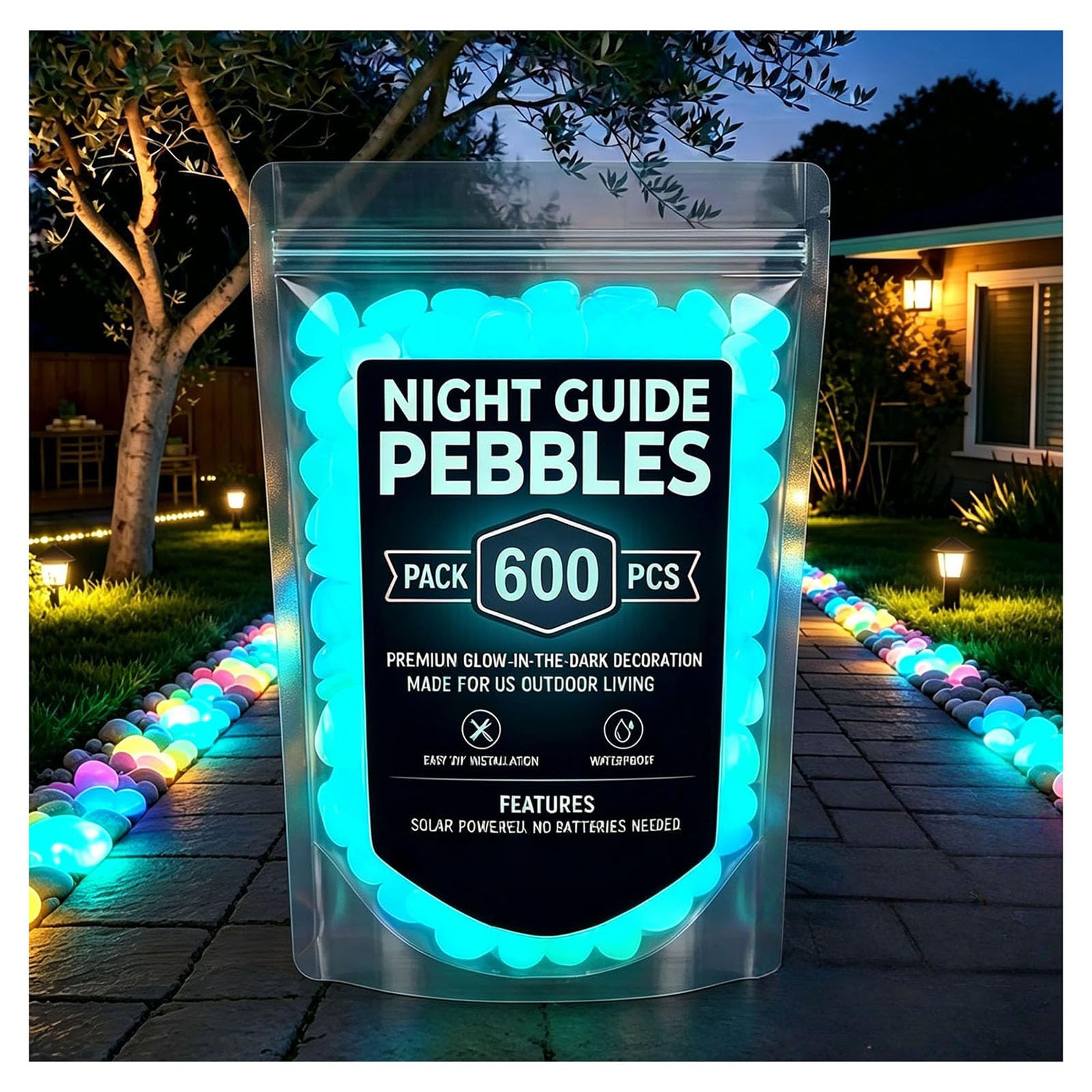 2026 New Colorful Glow-In-The-Dark Garden Stones, Luminous Pebbles for Walkway Patio Yard Fish Tank Aquarium Decor, Glowing Rocks for Pathway Garden Crafts (600 PCS,Blue)