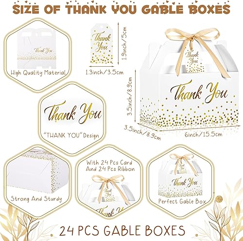 Miniatura 2 de Qilery 24 juegos de cajas de agradecimiento con cinta y tarjeta de 6 x 3.5 x 3.5 pulgadas, cajas de regalo de fiesta de agradecimiento para bodas,