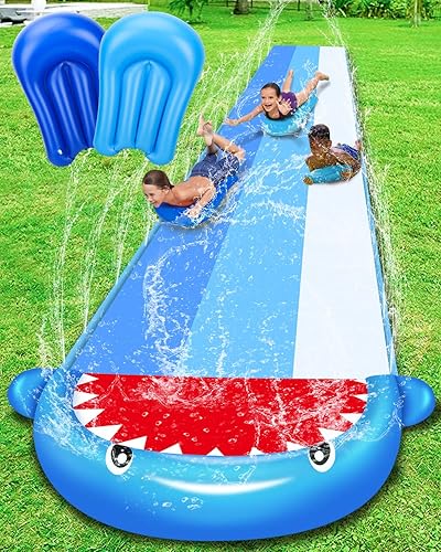 TOY Life Tobogán de agua para niños y adultos, 20 pies, lindo tobogán acuático inflable de tiburón, césped, patio trasero, tabla de tobogán para