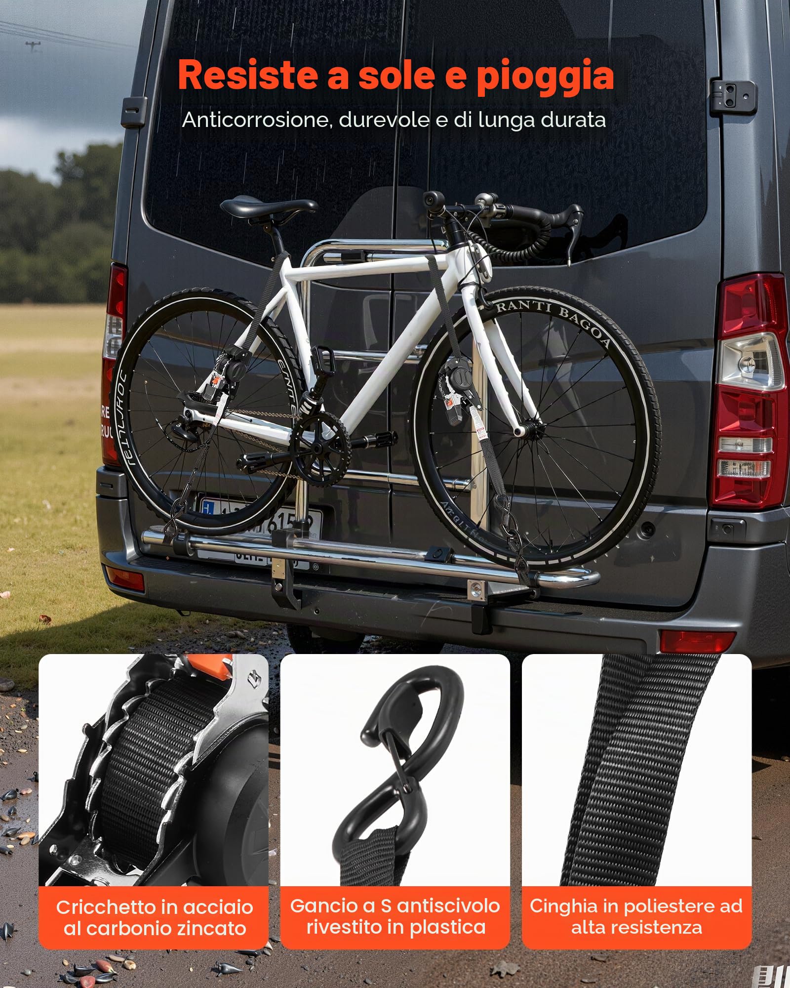 VEVOR Cinghie di Fissaggio con Doppio Gancio a S da 25,4 mm x 3 m, Resistenza alla Rottura di 544 kg, Borsa per il Trasporto, per Traslochi, Rimorchi, Motociclette, Kayak, Tetto, Confezione da 4