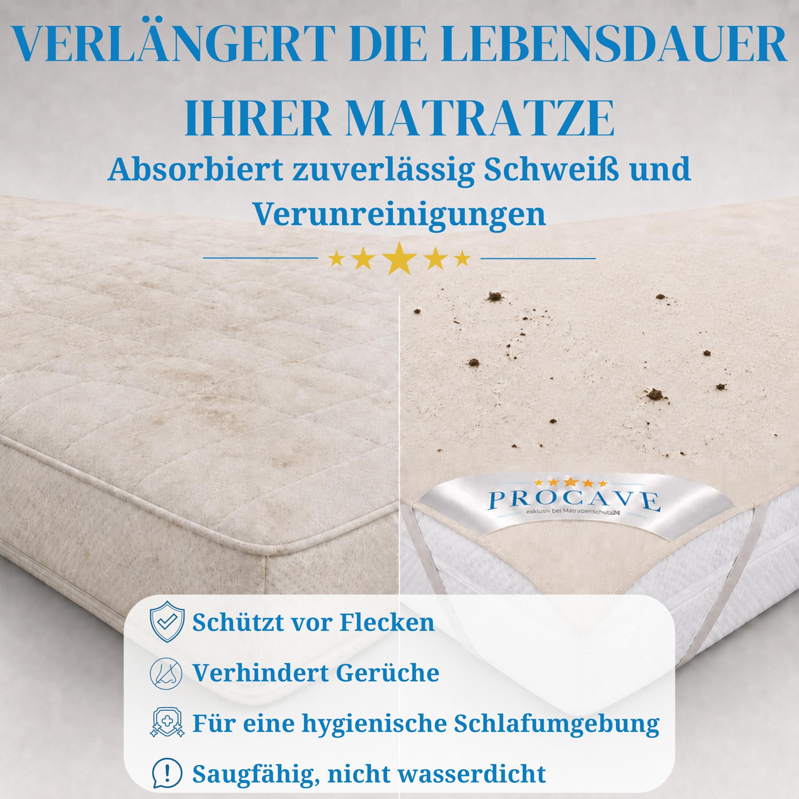PROCAVE Nakładka na materac ze 100% bawełny, naturalny ochraniacz na materac, oddychający, wysokiej jakości nakładka Molton jako ochrona materaca, jakość premium, Made in Germany, 180 x 200 cm