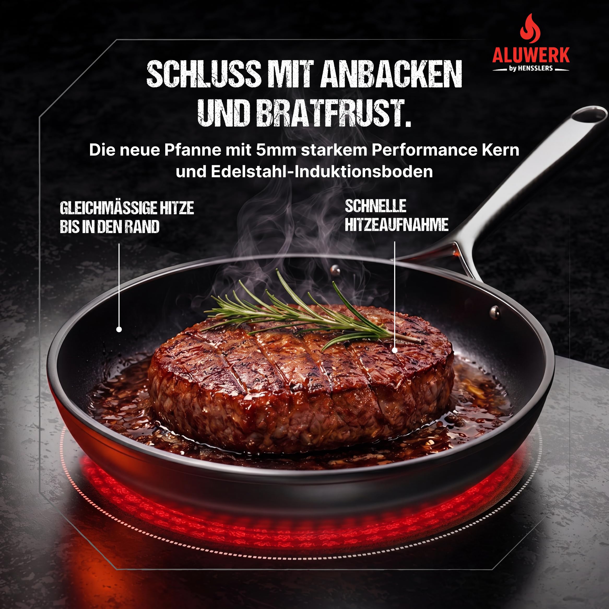 ALUWERK Bratpfanne Induktion 28cm [TITANVERSTÄRKTE KERAMIK] | Pfanne Antihaftbeschichtet ohne PTFE & PFOA - Beschichtete Induktionspfanne mit hohem Rand Ofenfest - Non Stick Frying Pan