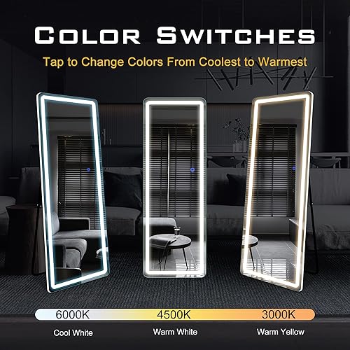 Miniatura 2 de NicBex Espejo de longitud completa de 63 x 16 pulgadas con luces LED, espejo de pie independiente, espejo montado en la pared, ajuste de color